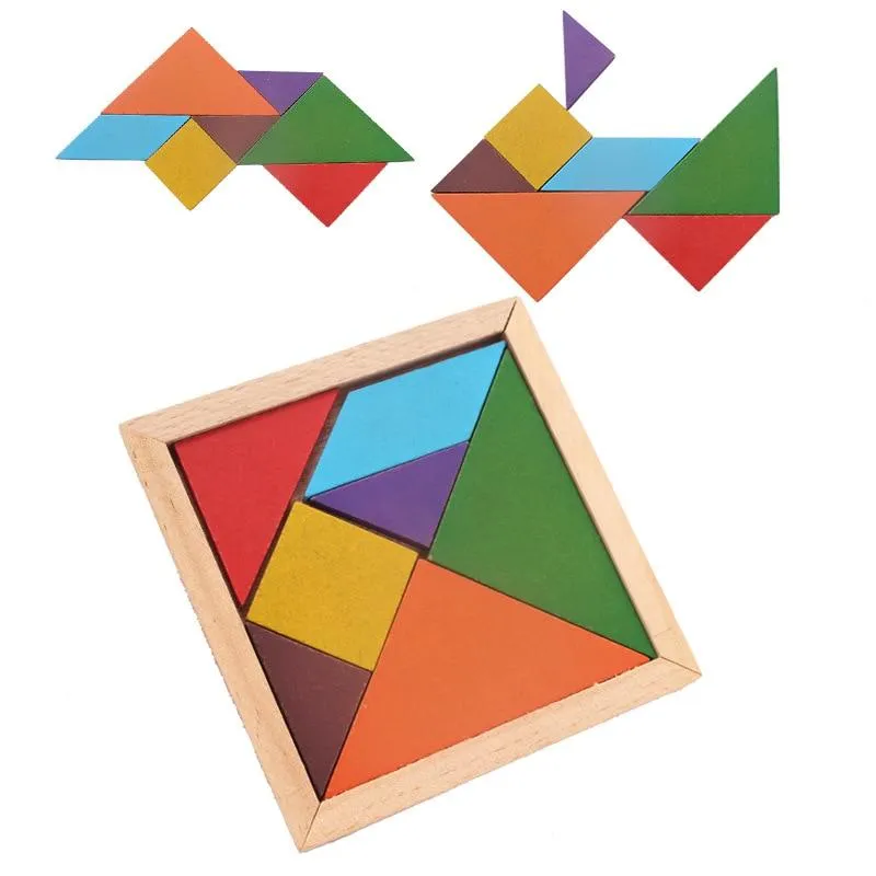 Colorful 3D Puzzle Wooden Toys High Quality Tangram Math Toys Jigsaw Game Children Preschool Imagination Educational Toy