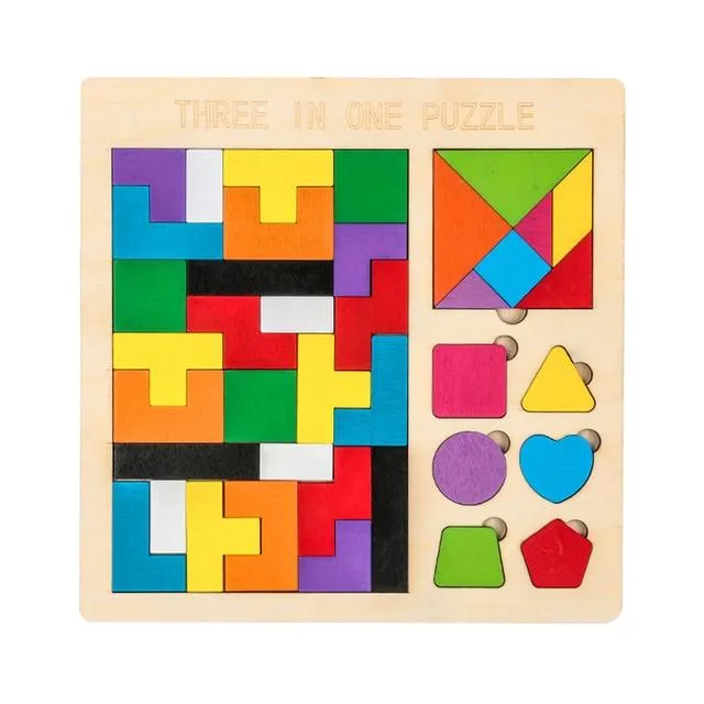 Colorful 3D Puzzle Wooden Toys High Quality Tangram Math Toys Jigsaw Game Children Preschool Imagination Educational Toy