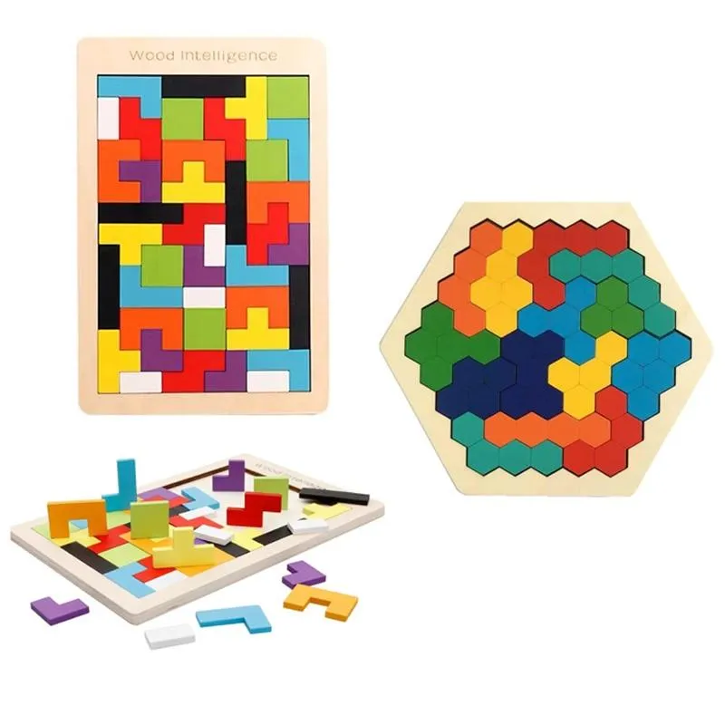 Colorful 3D Puzzle Wooden Toys High Quality Tangram Math Toys Jigsaw Game Children Preschool Imagination Educational Toy