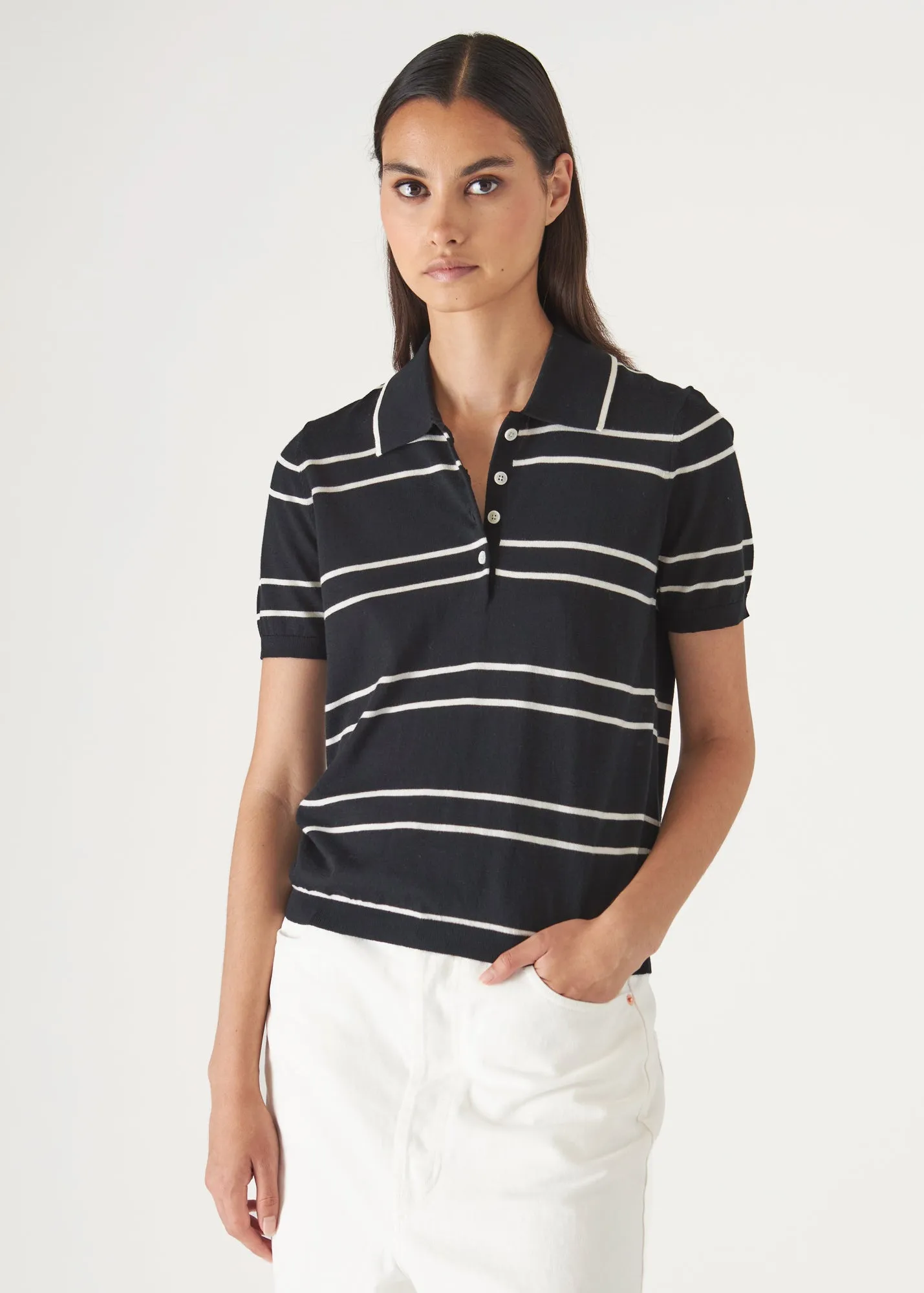 COTTON CUPRO STRIPED SHORT SLEEVE POLO