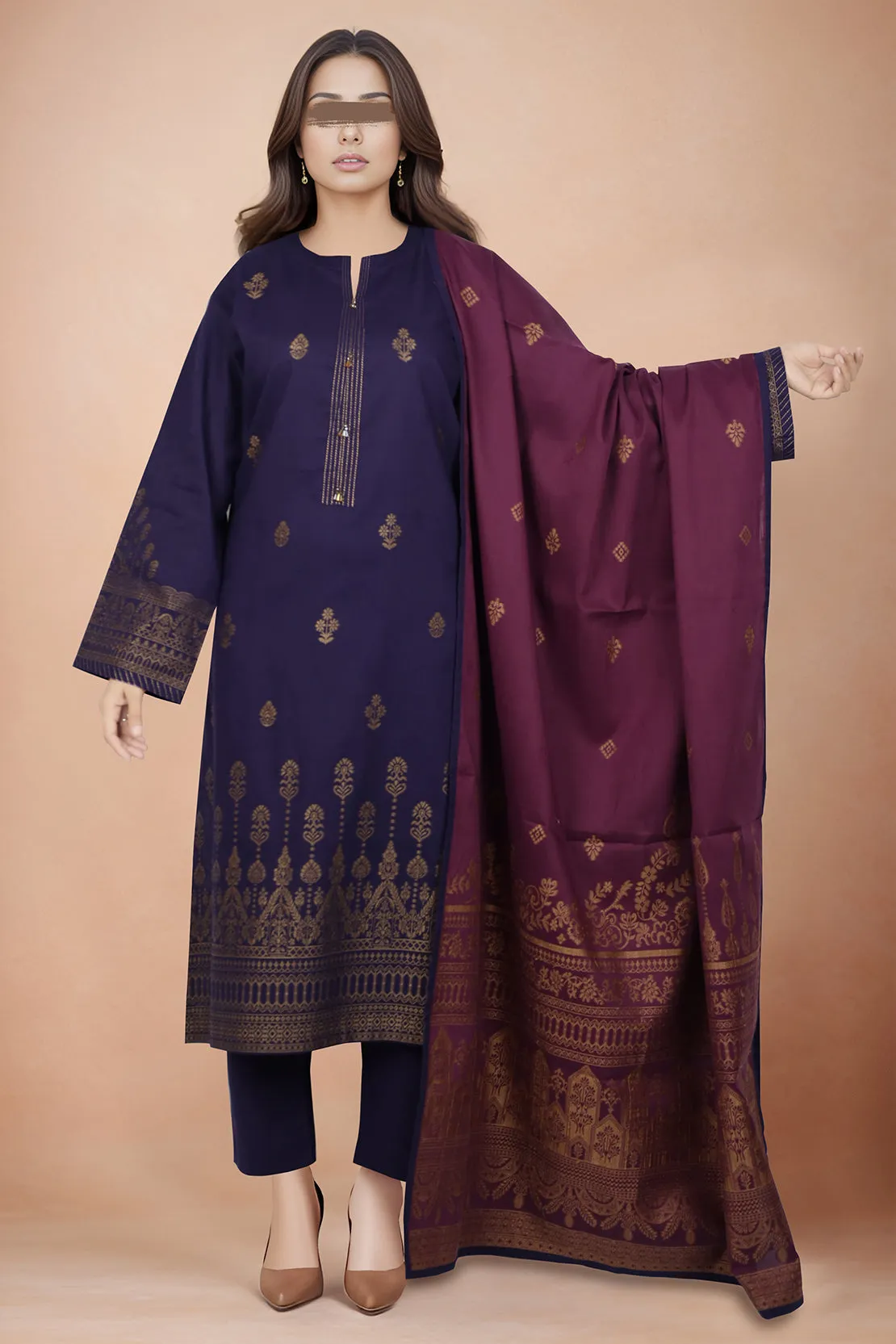 Cotton Jacquard Stitched 2 Piece (Shirt/Dupatta)