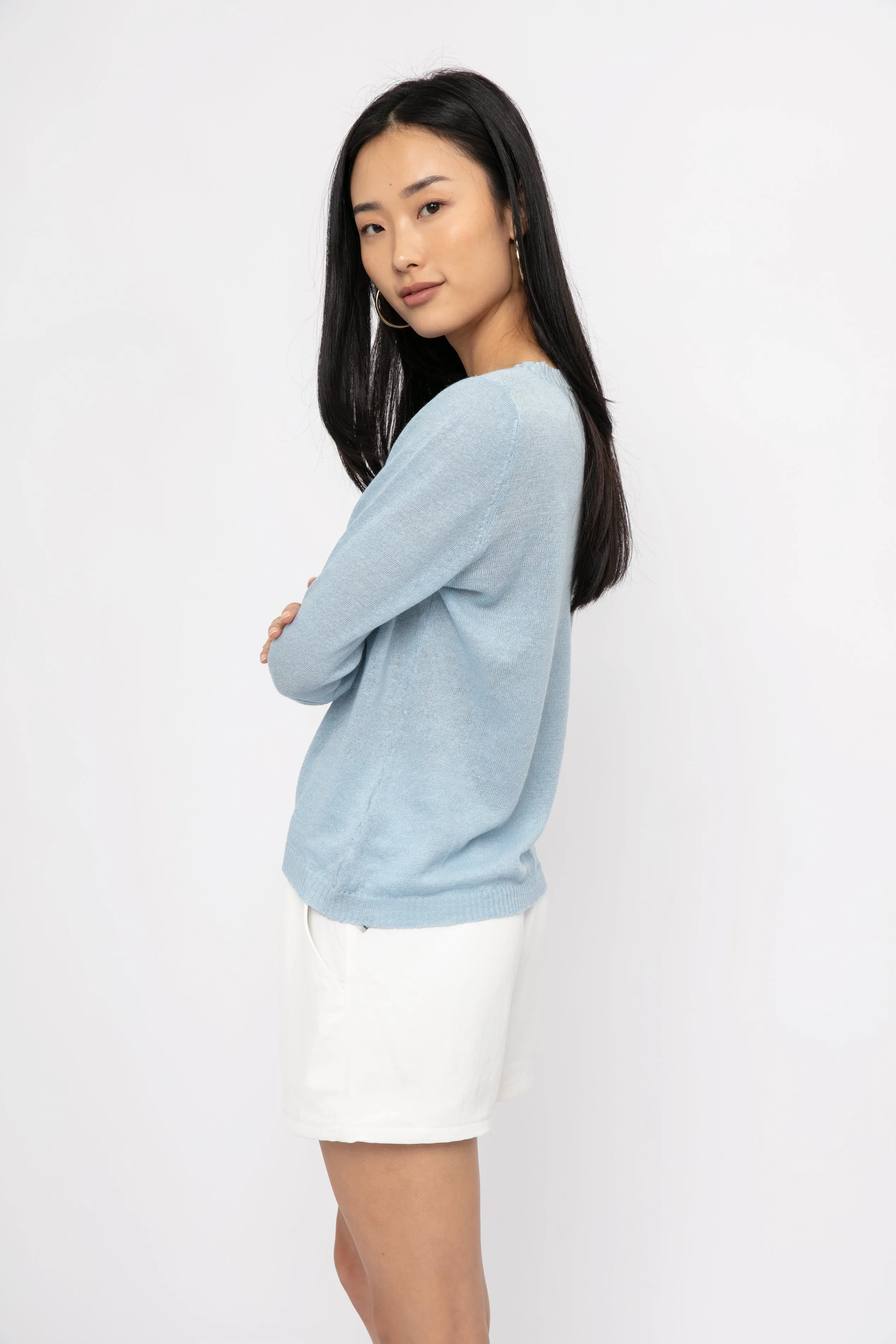 Cotton Linen Top in Ciel Blue