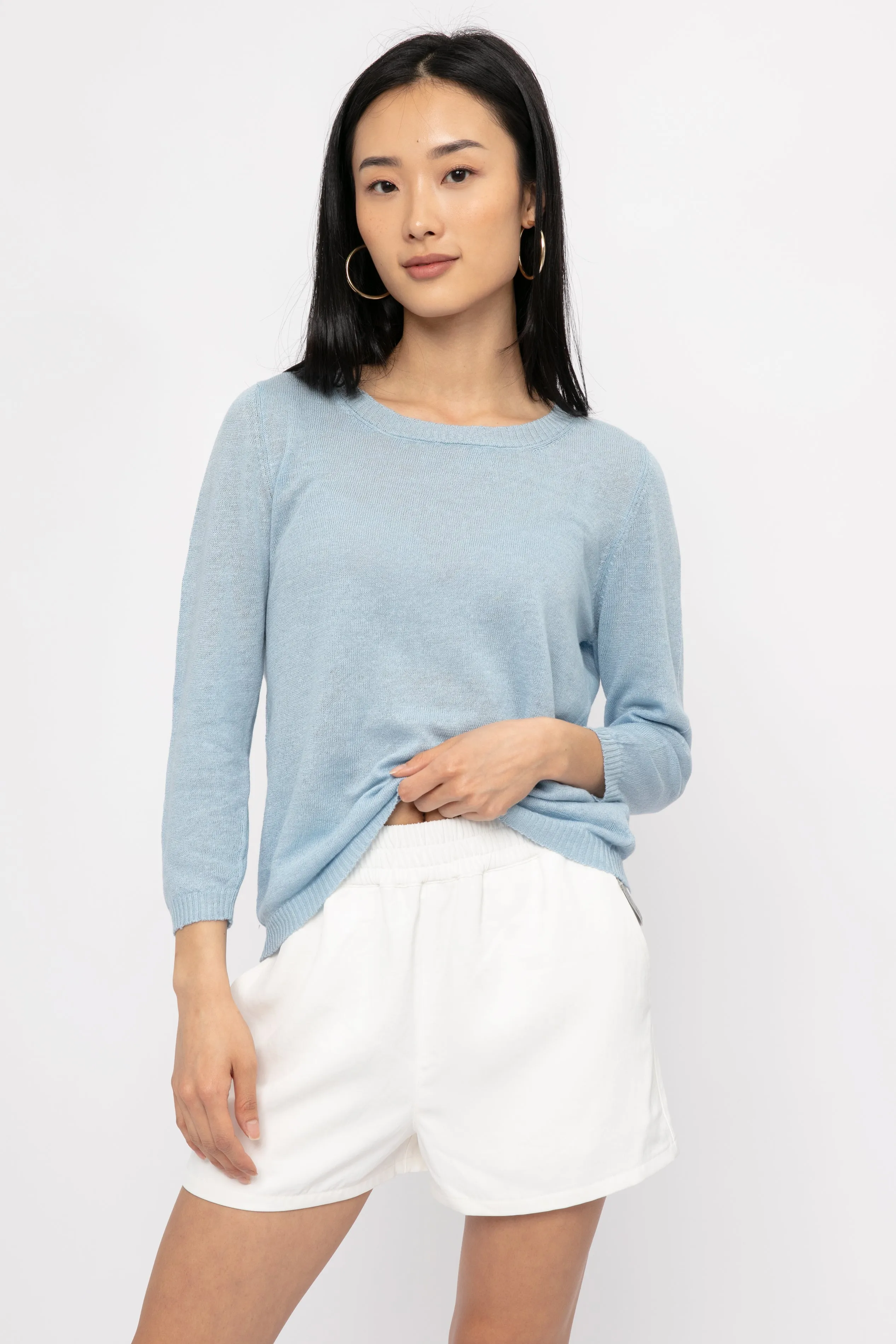 Cotton Linen Top in Ciel Blue