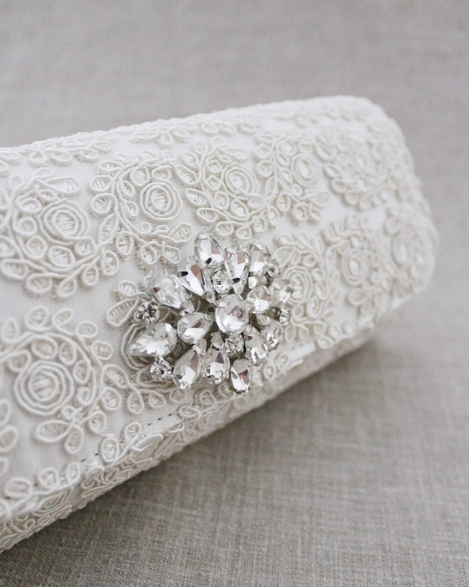 Crochet Wedding Clutch with Cluster Teardrop Brooch