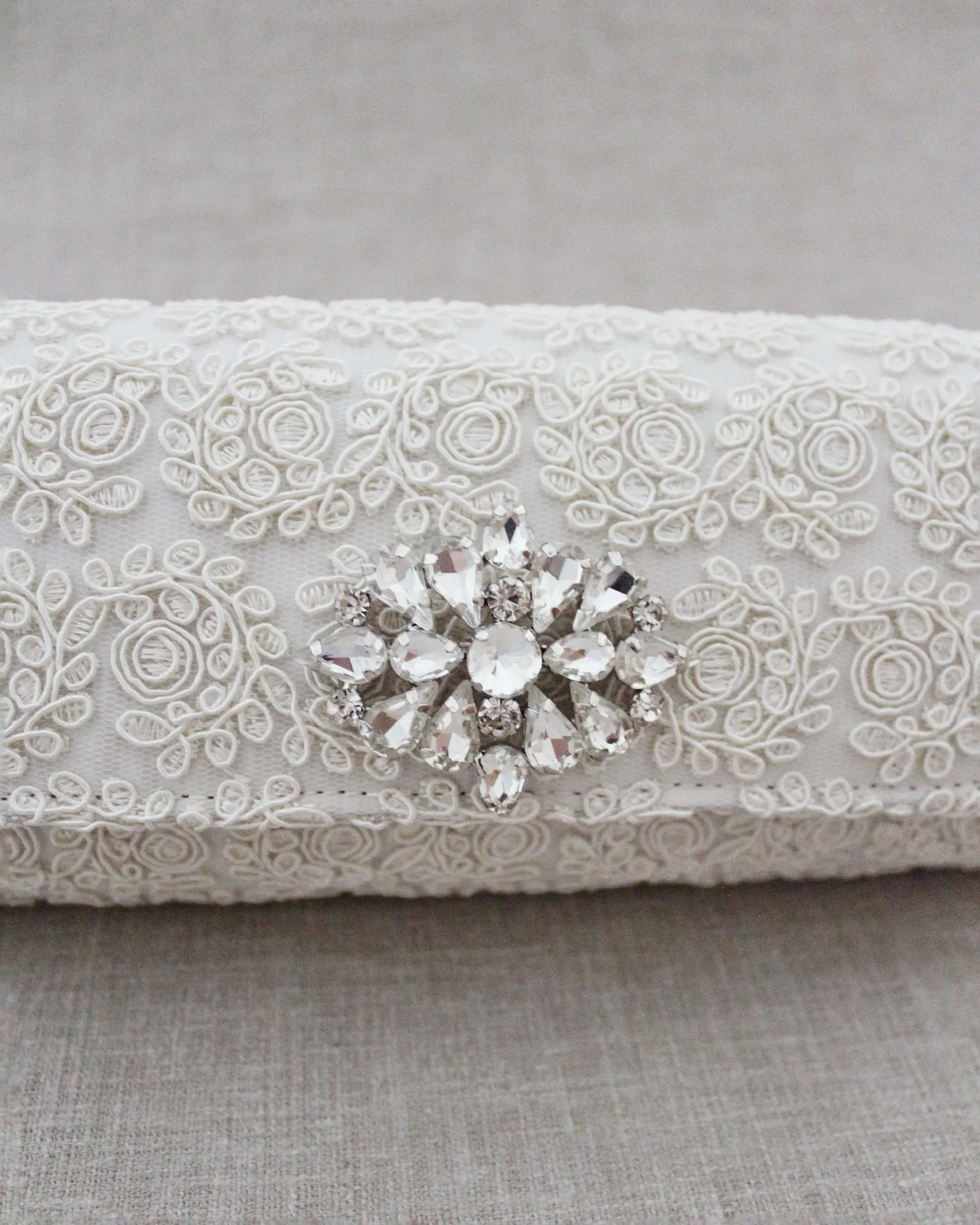 Crochet Wedding Clutch with Cluster Teardrop Brooch