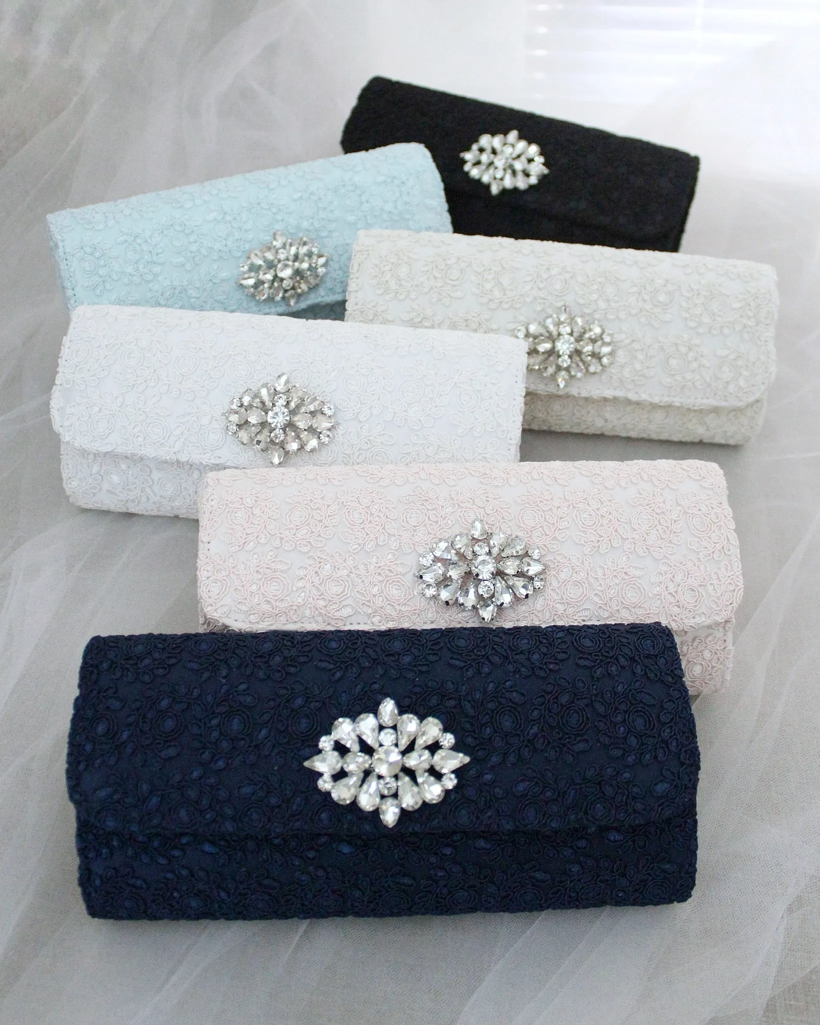 Crochet Wedding Clutch with Cluster Teardrop Brooch