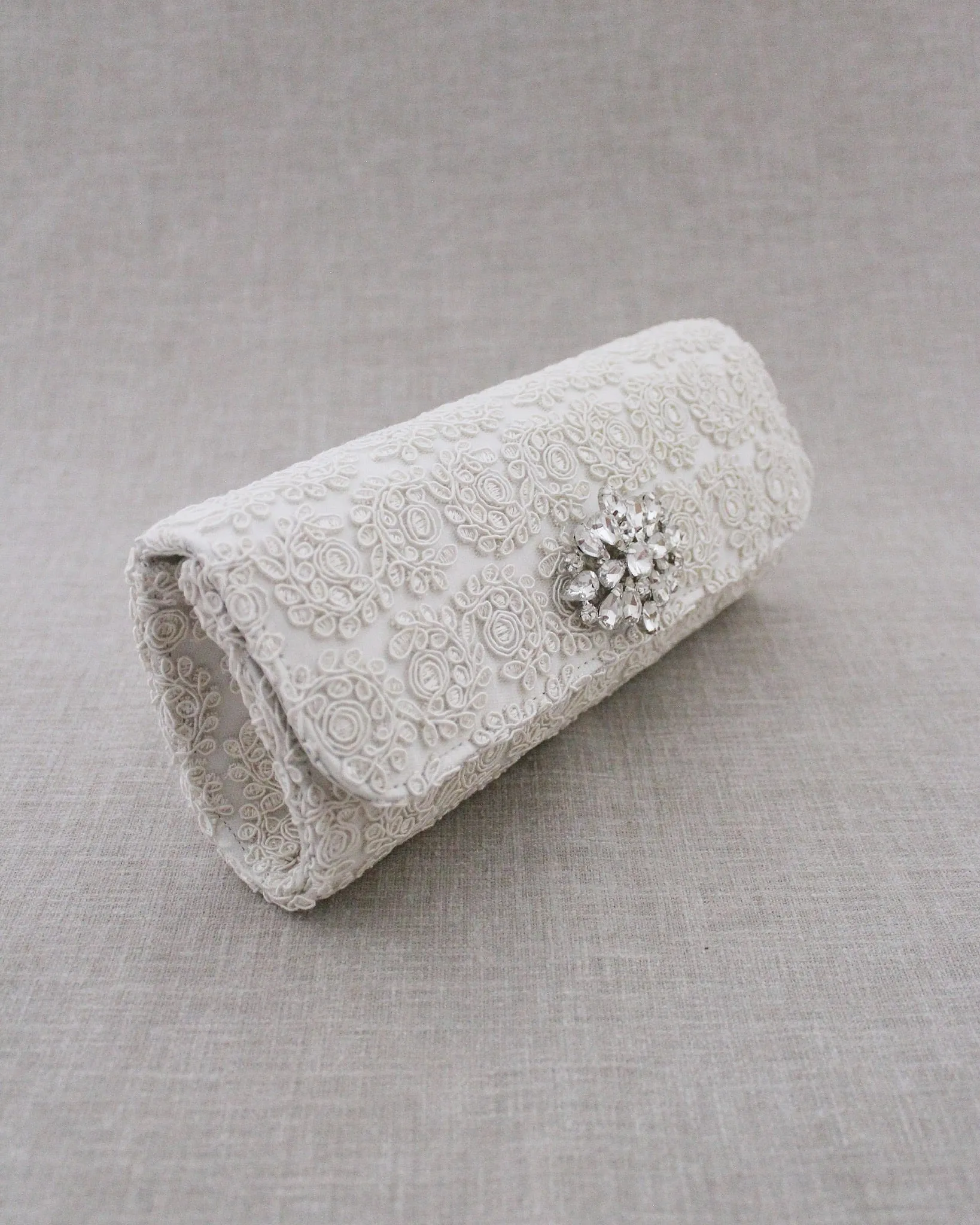 Crochet Wedding Clutch with Cluster Teardrop Brooch