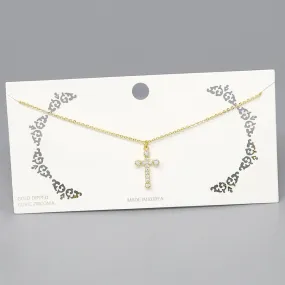 Cross CZ Pave Pendant Short Chain Necklace