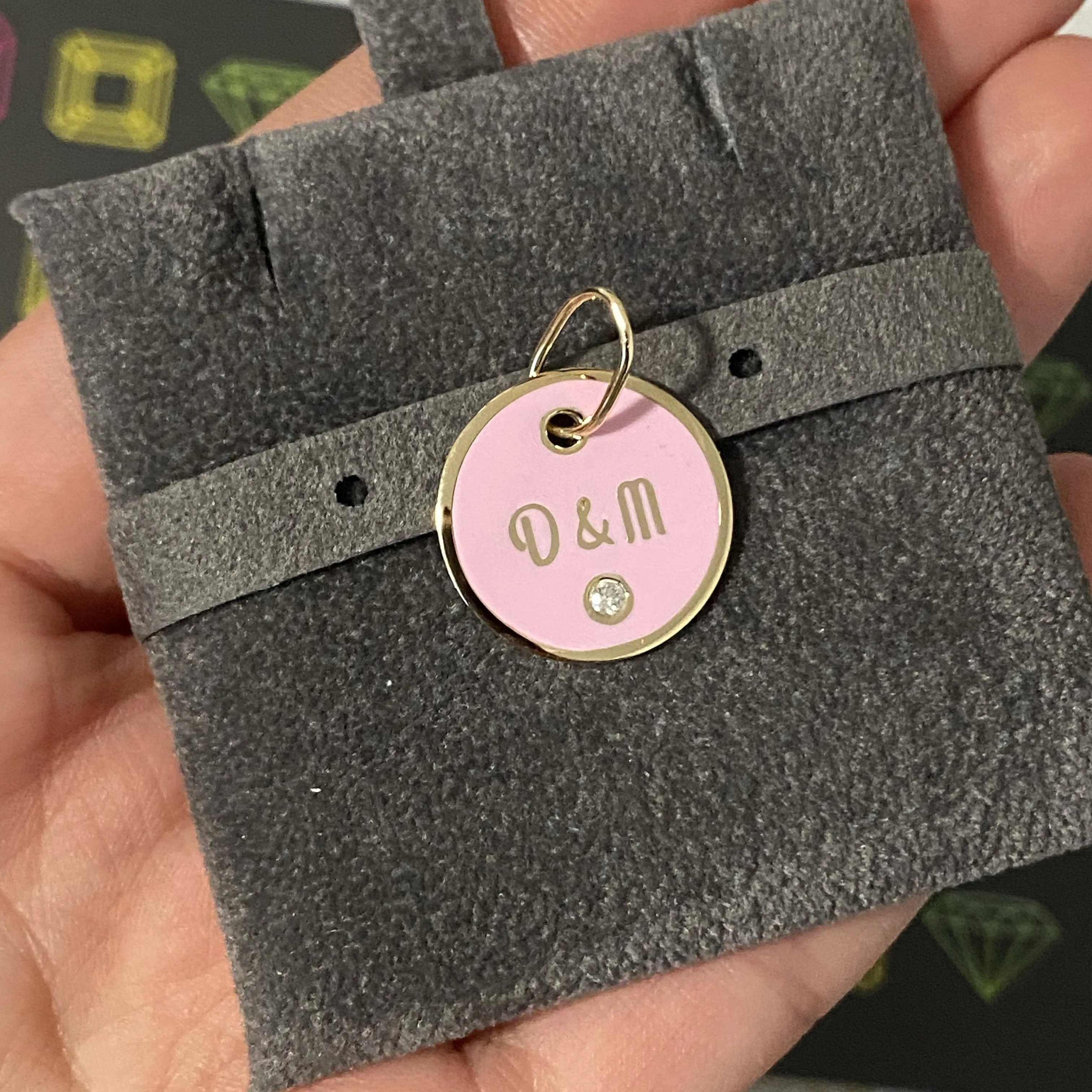 Custom Enamel Disc Charm with Tiny Diamond