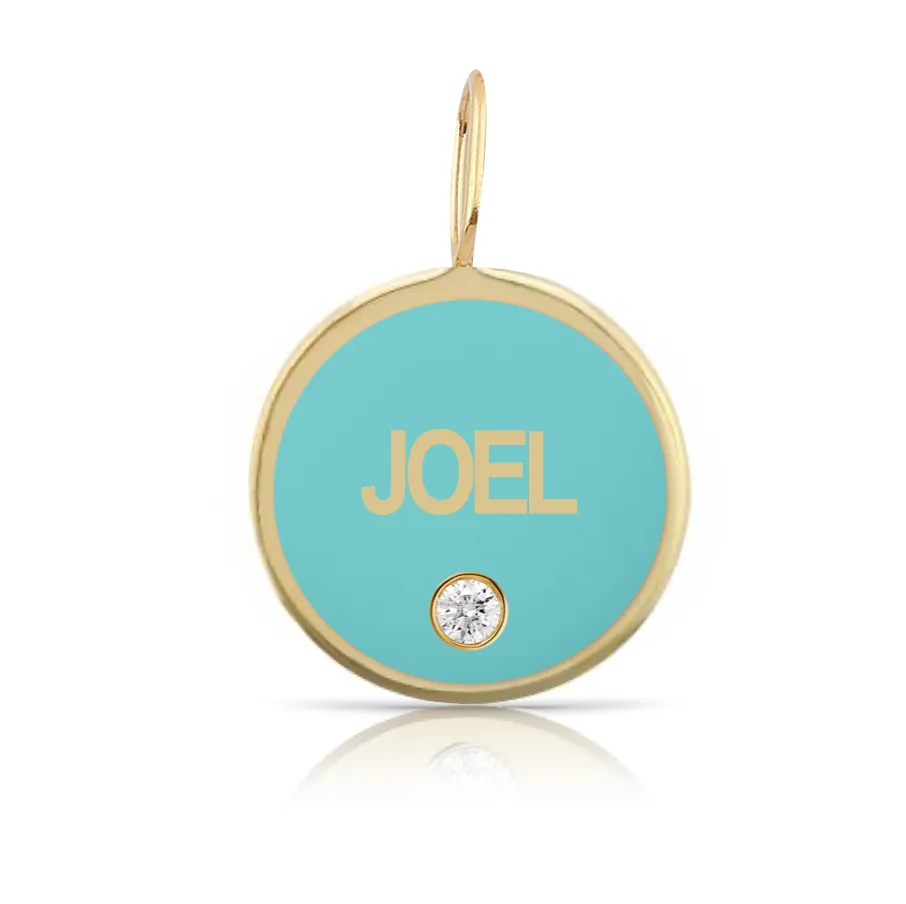 Custom Enamel Disc Charm with Tiny Diamond