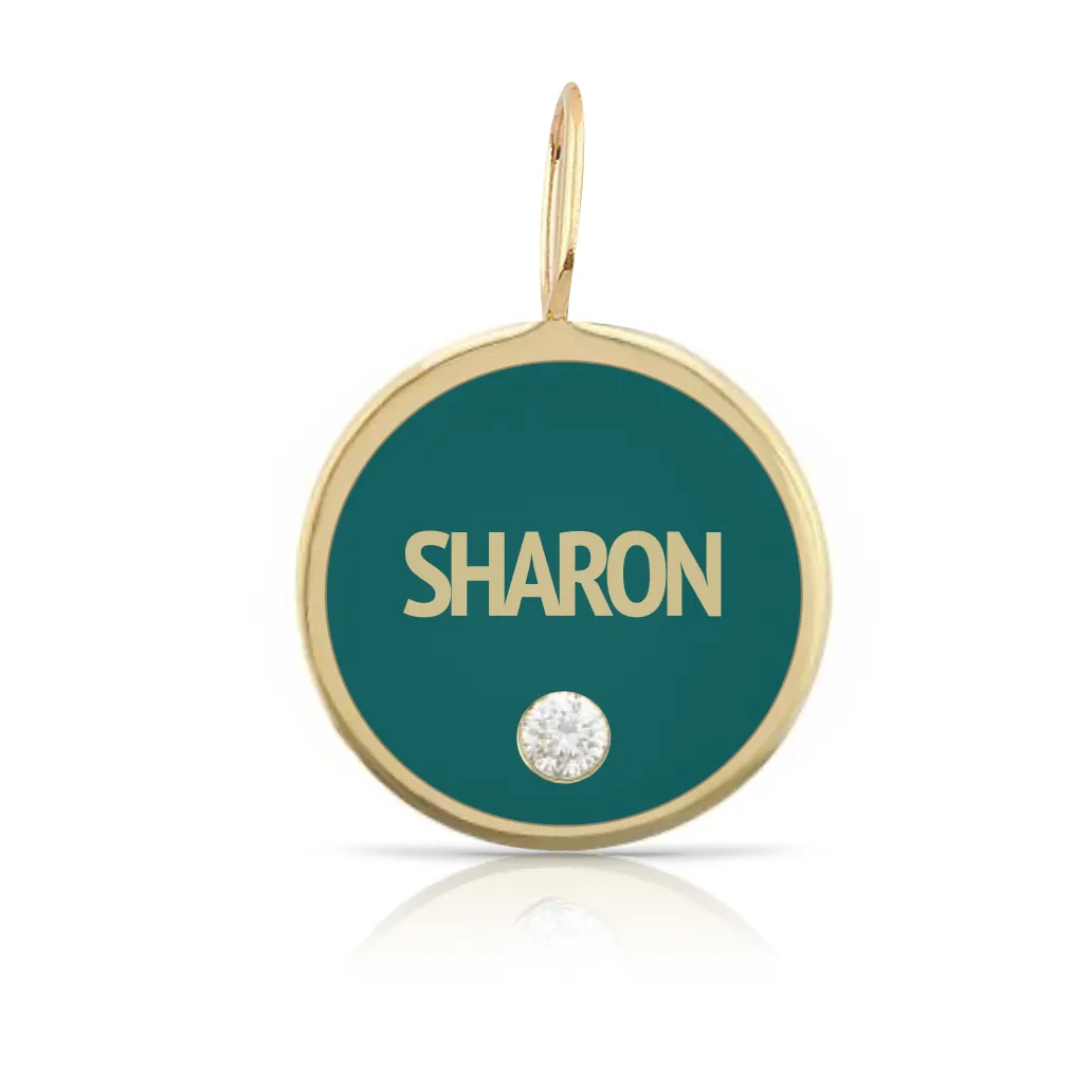 Custom Enamel Disc Charm with Tiny Diamond