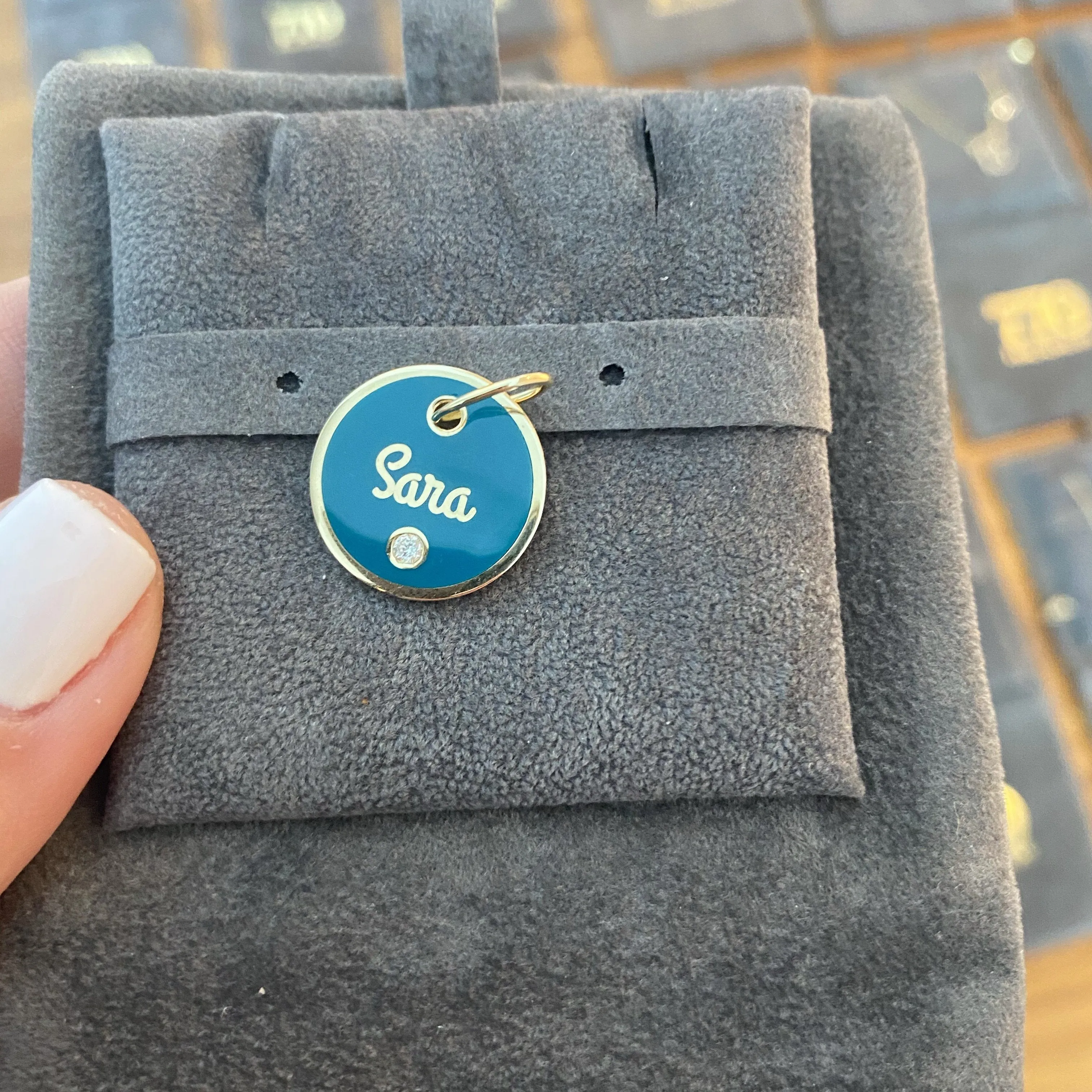 Custom Enamel Disc Charm with Tiny Diamond