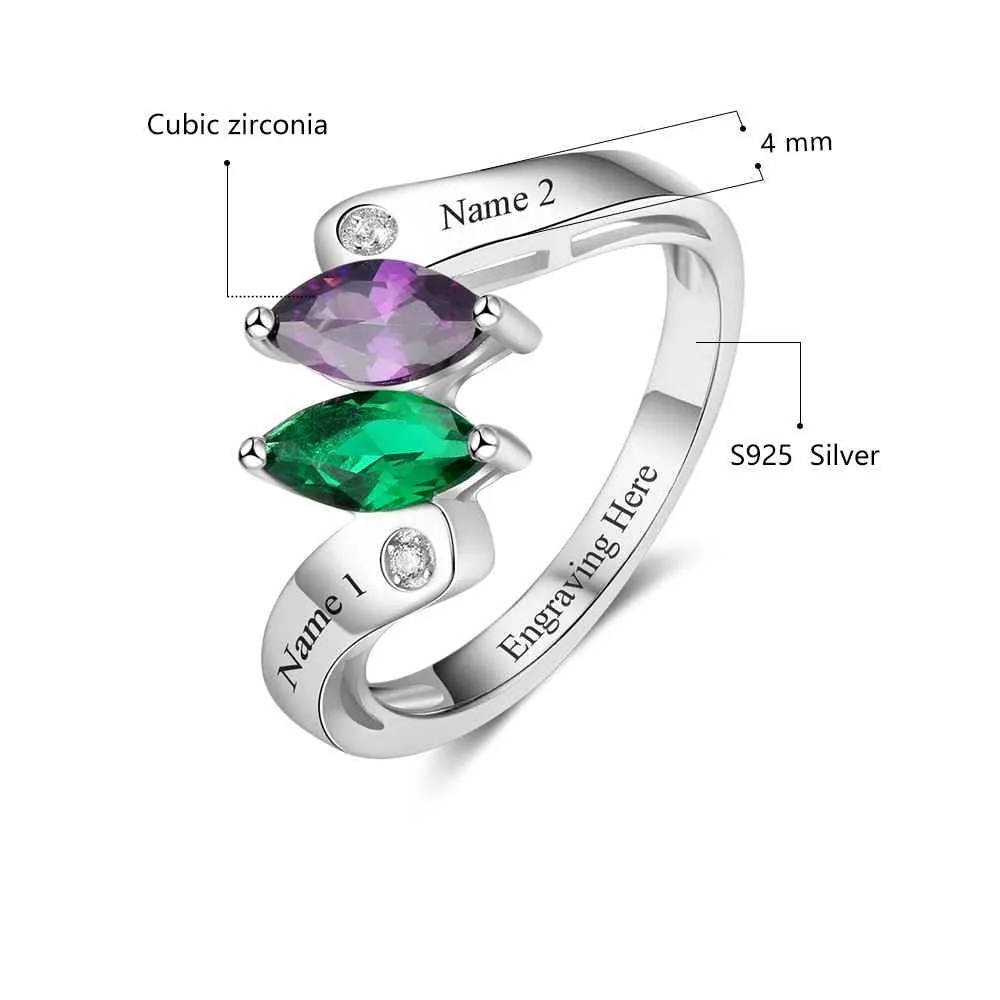 Custom Engrave 2 Names Promise Rings For Women