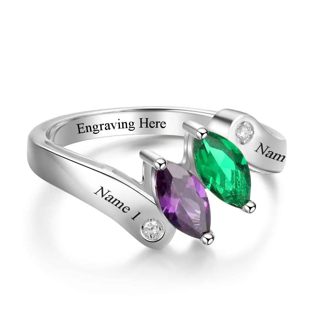 Custom Engrave 2 Names Promise Rings For Women