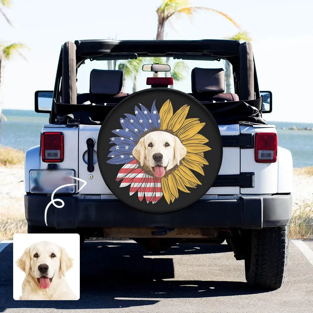 Custom Face Sunflower America Flag Spare Tire Cover Wheel Cover Protectors Car Accessories 14/15/16/17/18