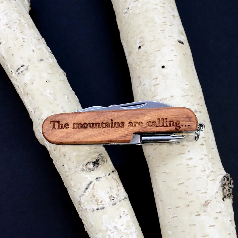 Customizable 7-Tool Pocket Knife with Engraved MOUNTAINEER Design