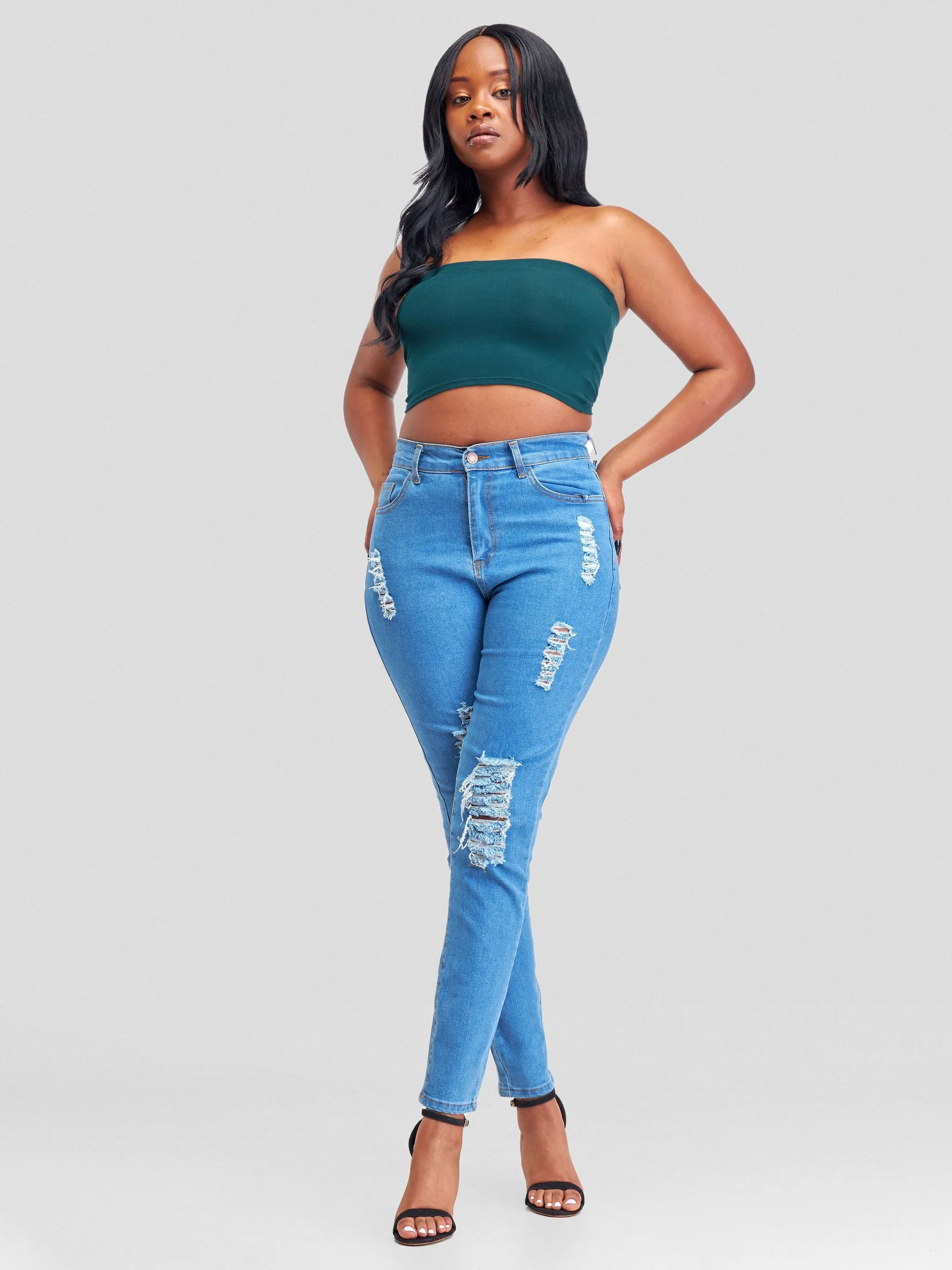 Denim Haven High Rise Skinny Ripped Jeans - Light Blue