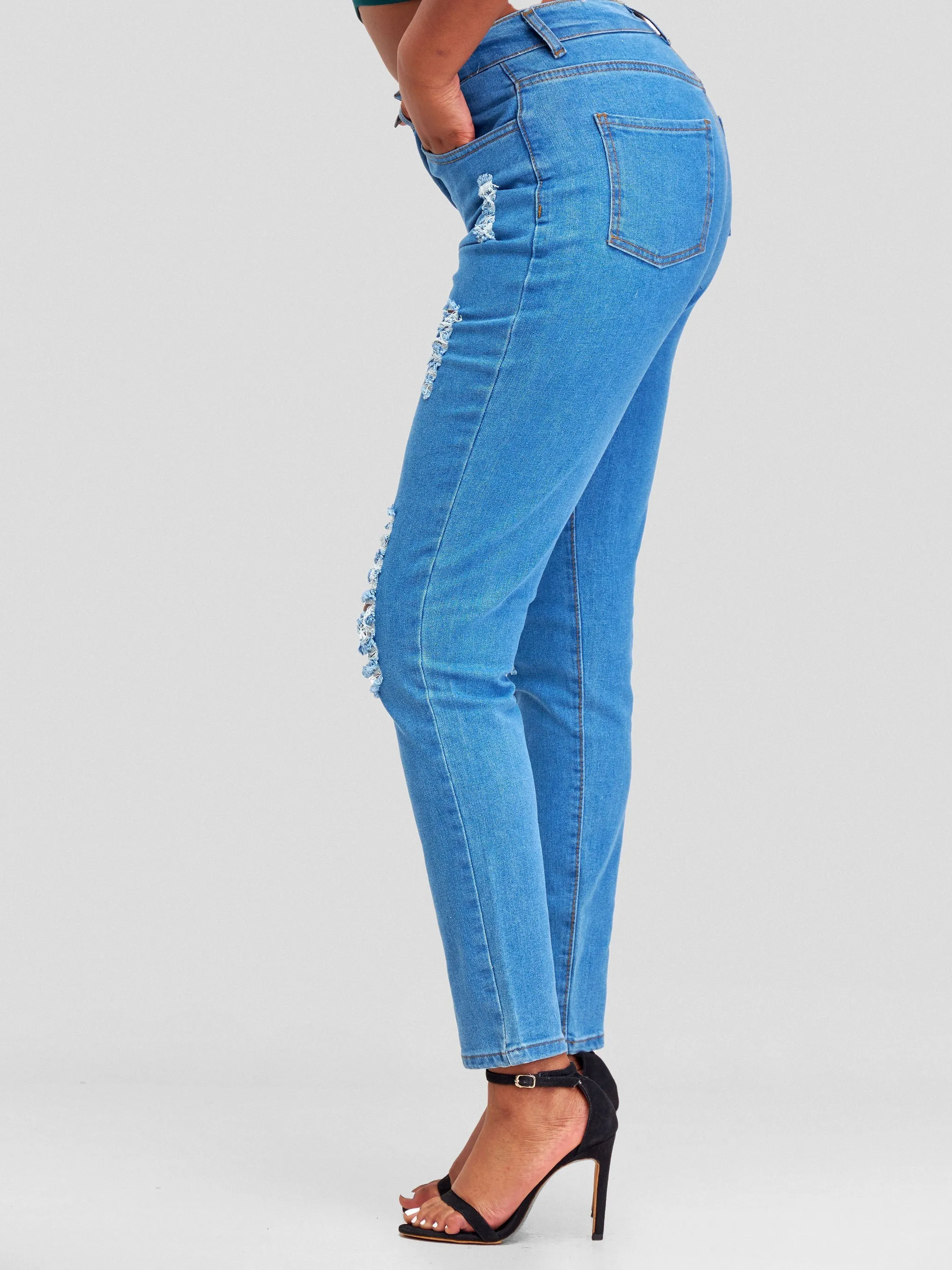 Denim Haven High Rise Skinny Ripped Jeans - Light Blue