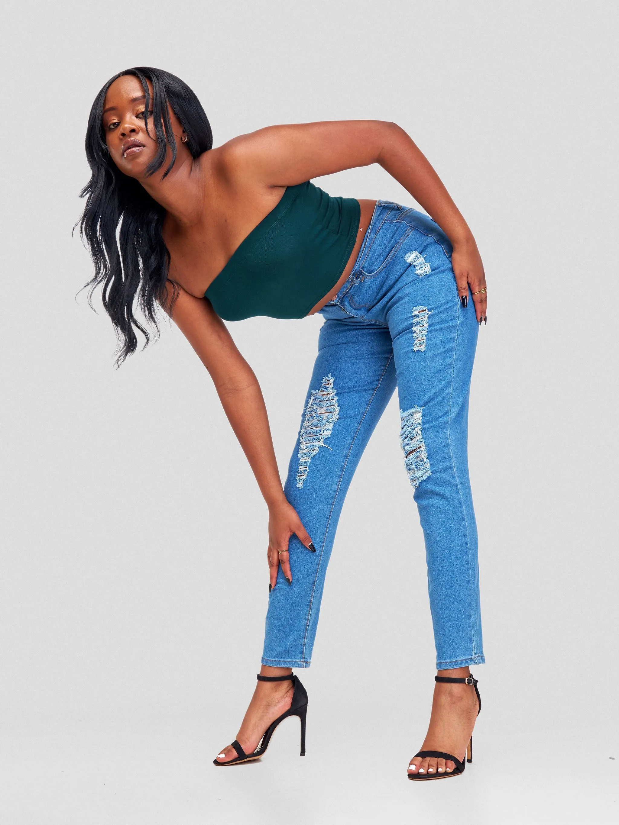 Denim Haven High Rise Skinny Ripped Jeans - Light Blue