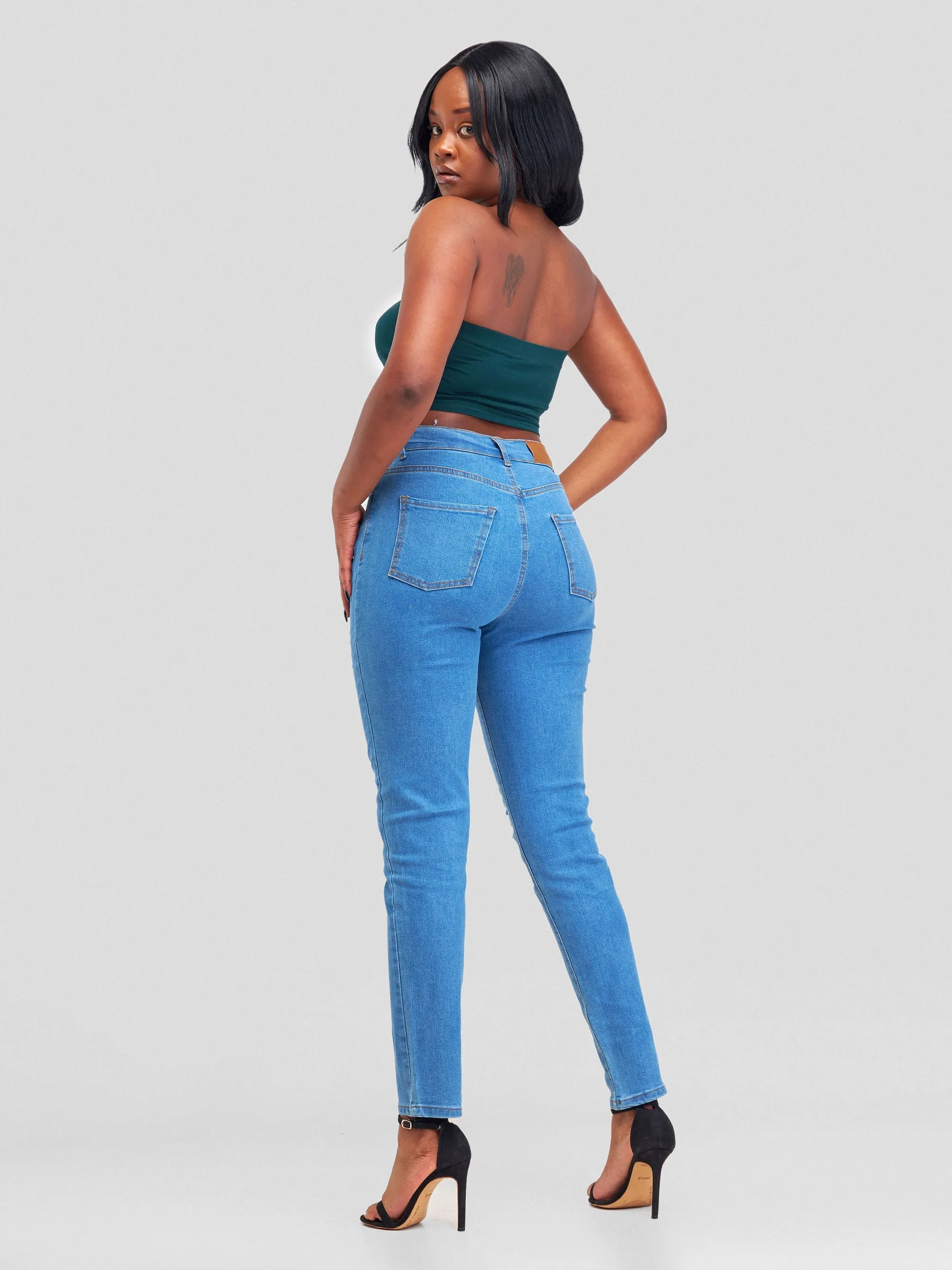 Denim Haven High Rise Skinny Ripped Jeans - Light Blue