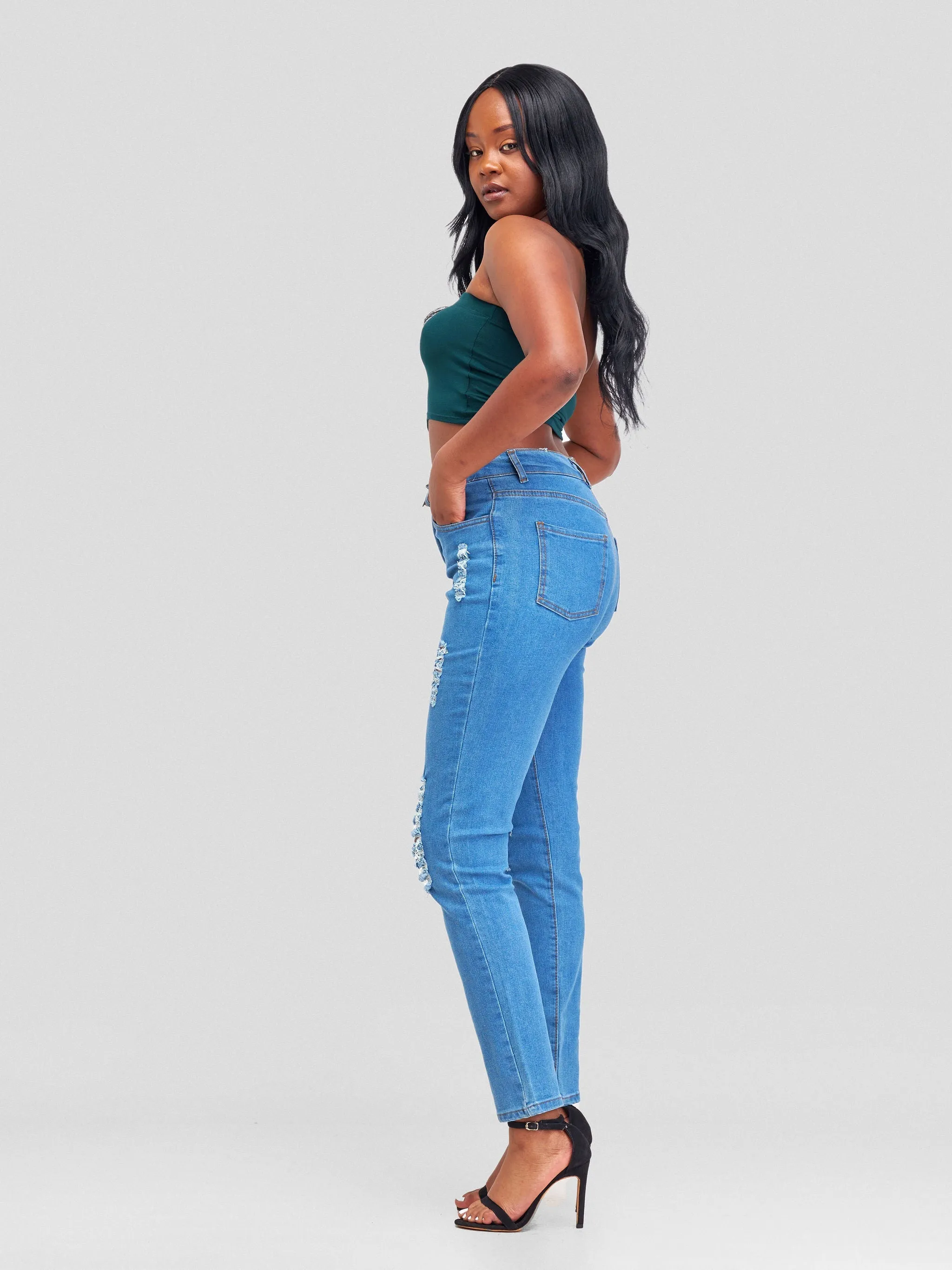 Denim Haven High Rise Skinny Ripped Jeans - Light Blue