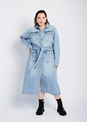 Denim Shirt Dress in Denim