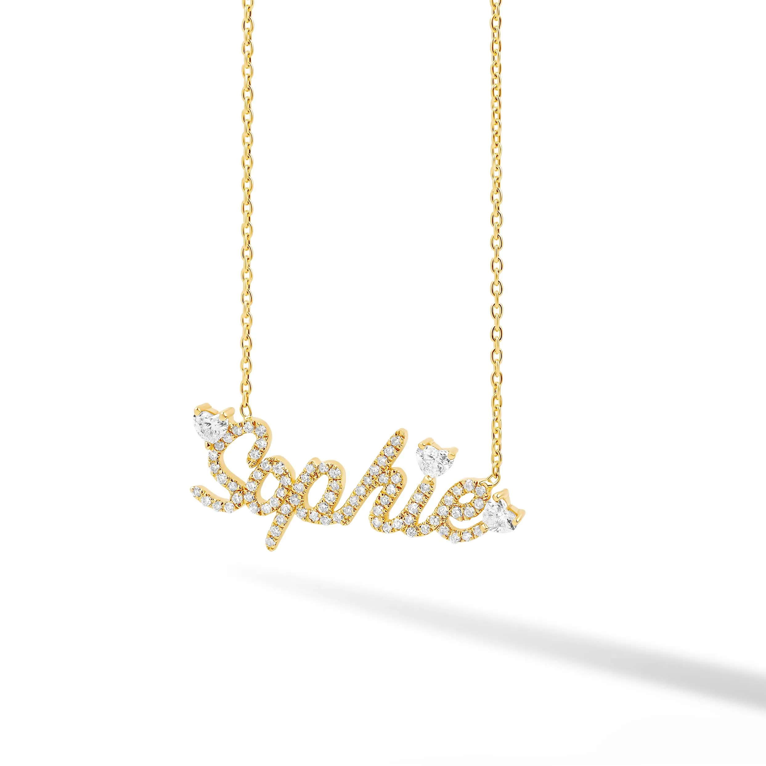 Diamond Custom Name Necklace with Floating Heart Diamond