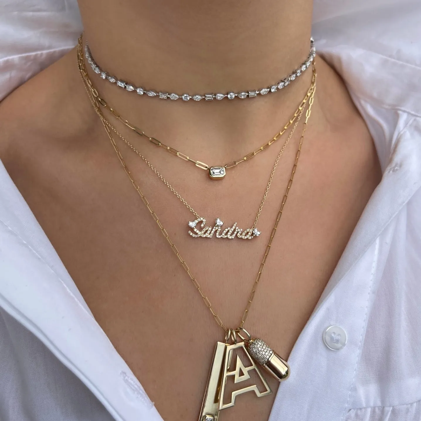 Diamond Custom Name Necklace with Floating Heart Diamond