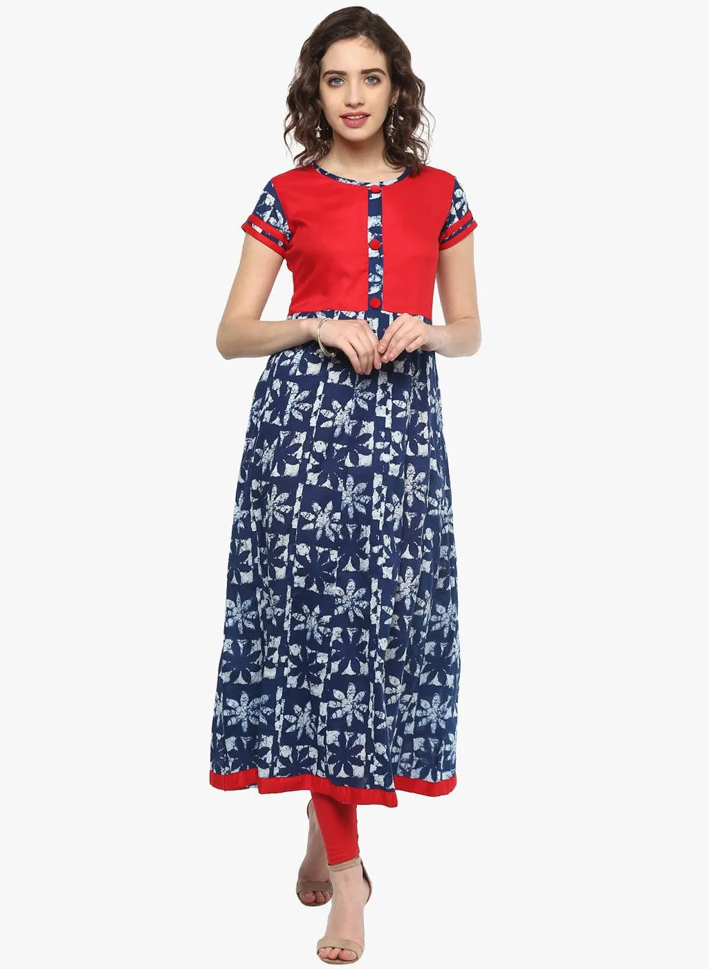 Divena Indigo Blue Printed Cotton Anarkali