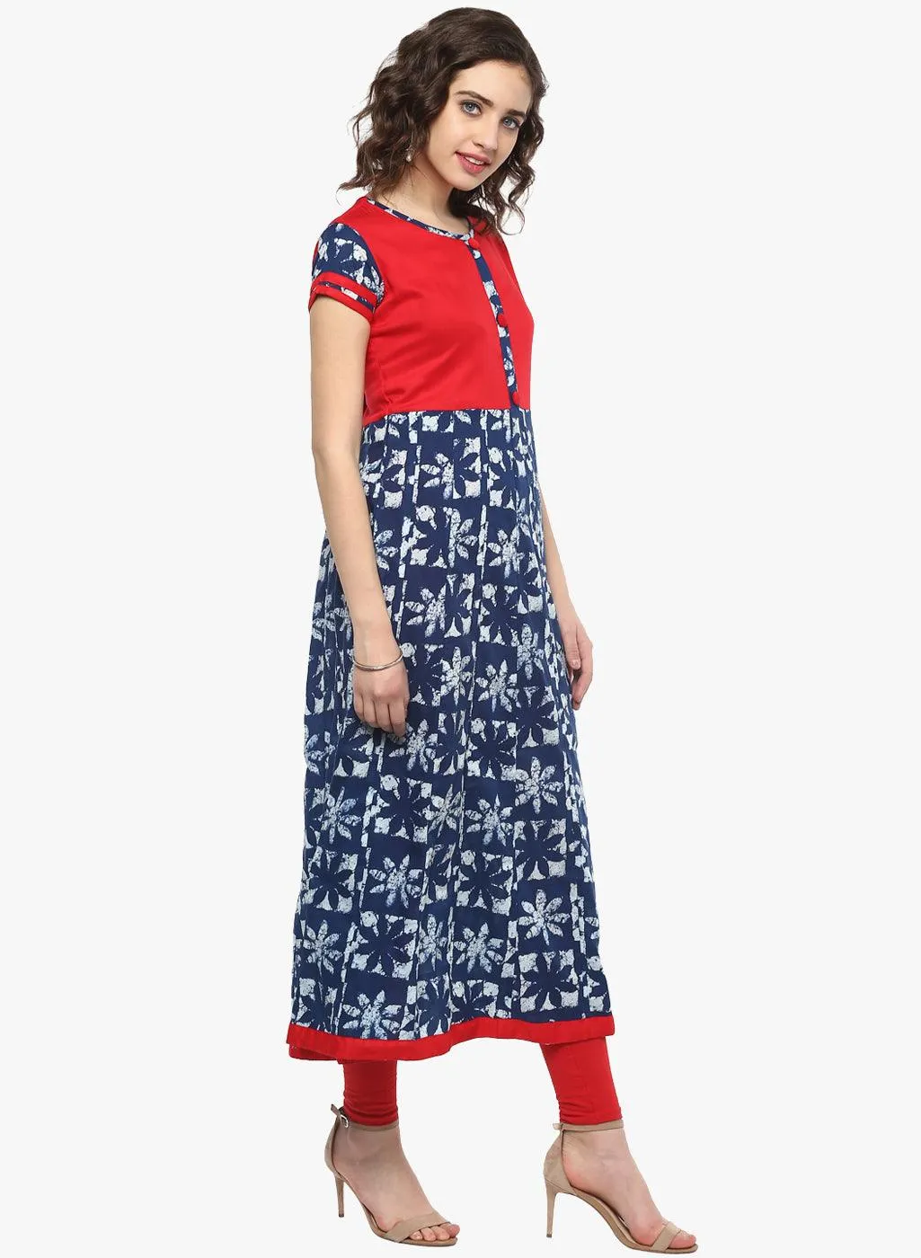 Divena Indigo Blue Printed Cotton Anarkali