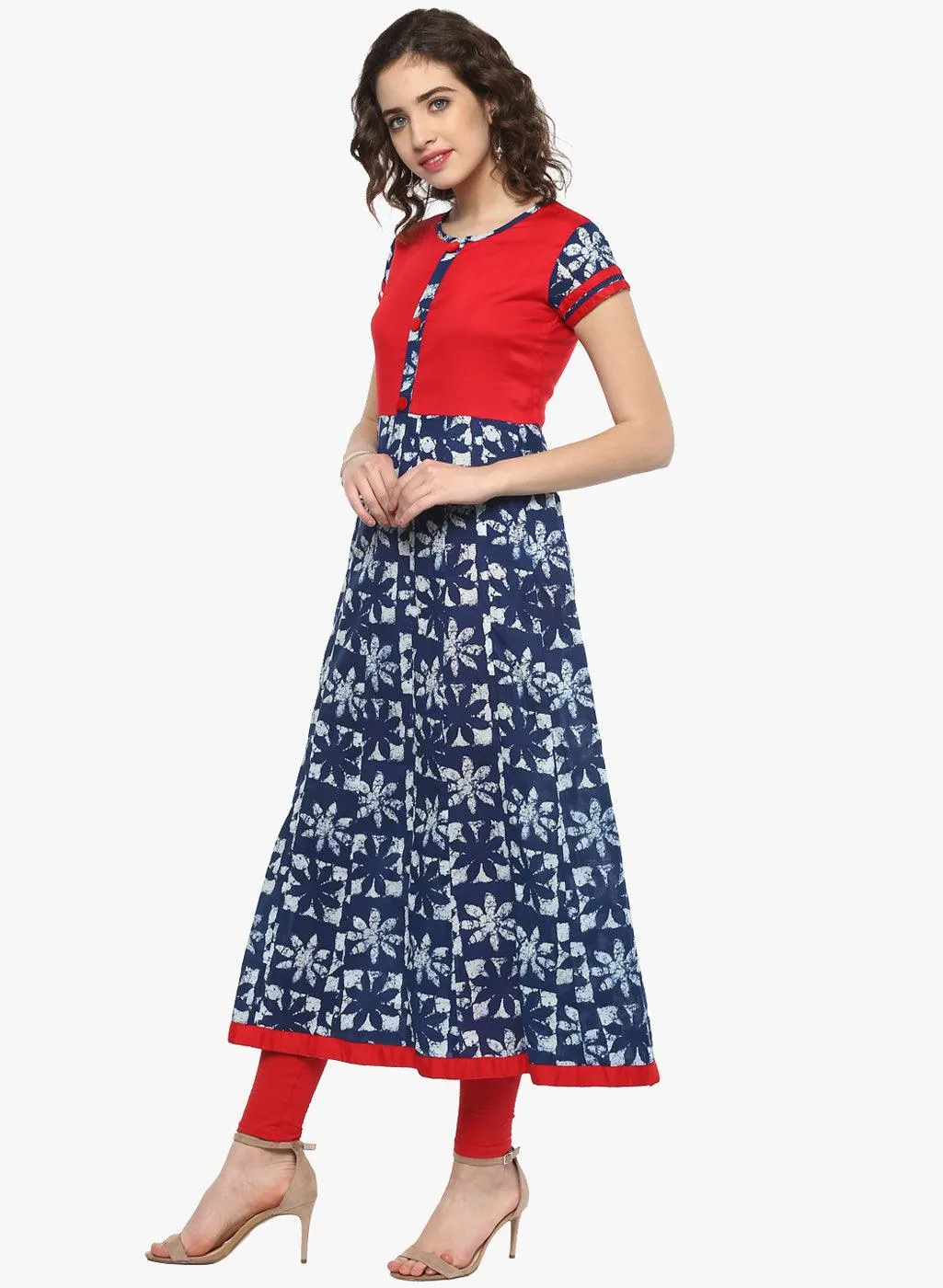 Divena Indigo Blue Printed Cotton Anarkali