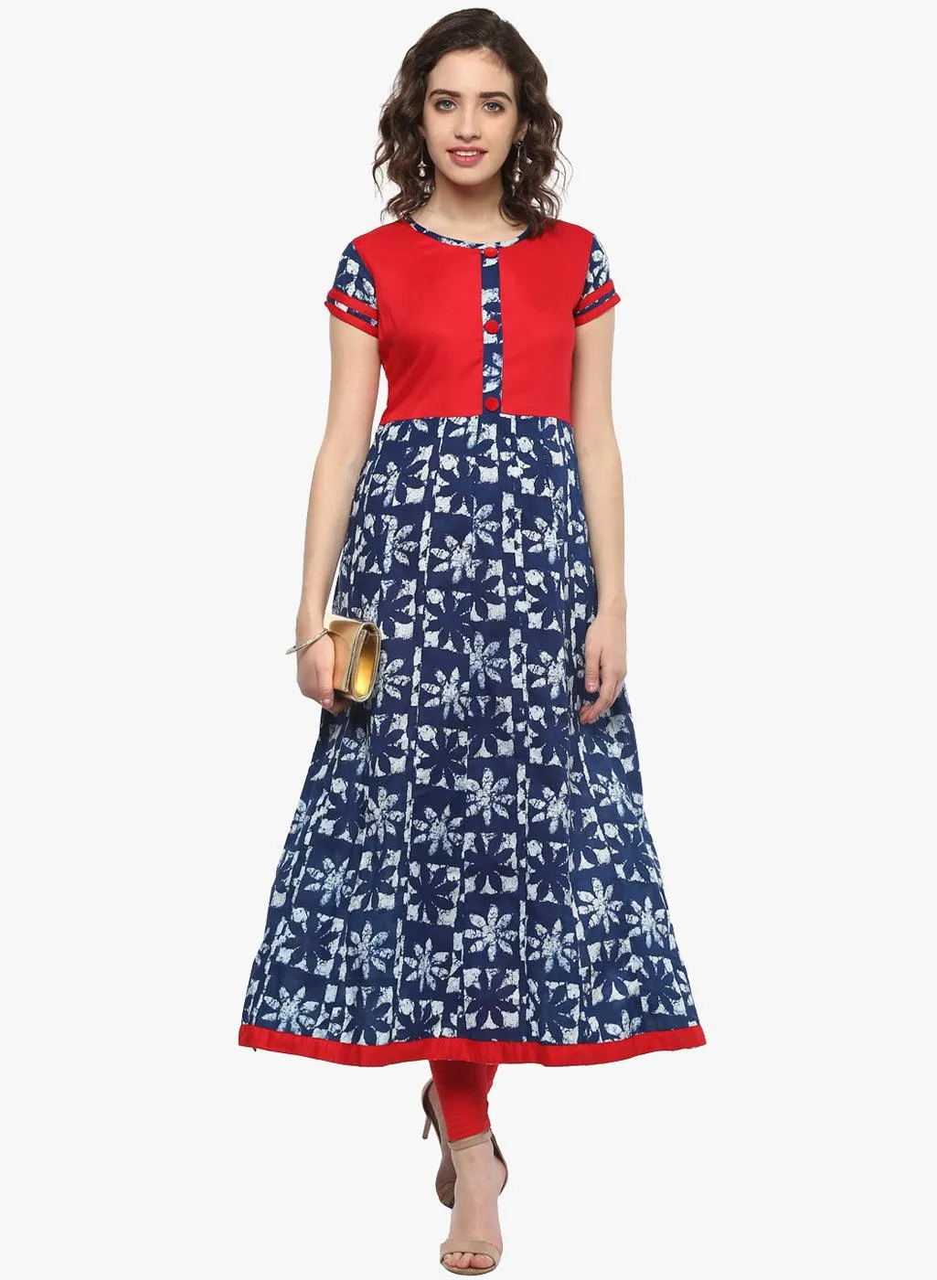 Divena Indigo Blue Printed Cotton Anarkali