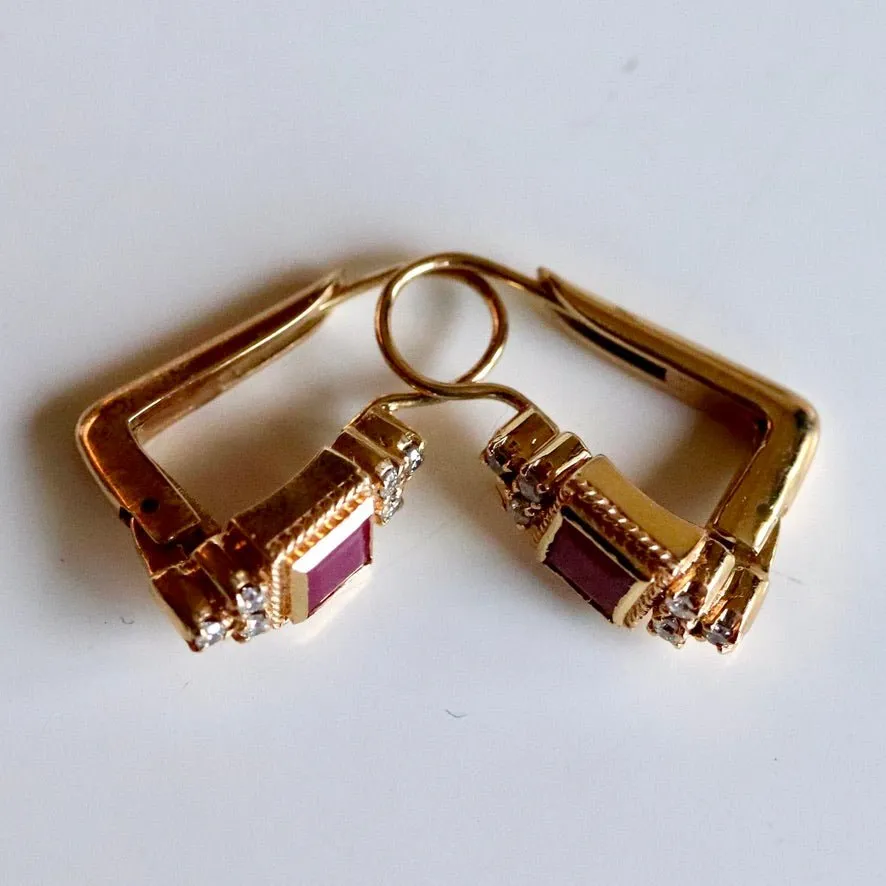 Dorothy 14k Gold, Ruby and Diamond Earrings