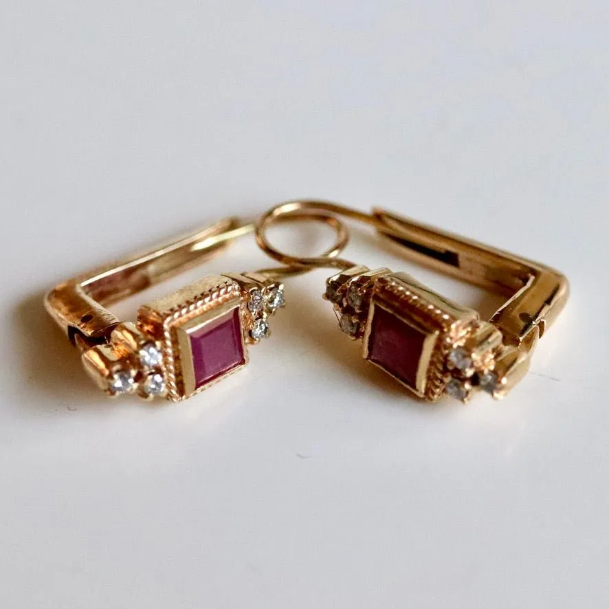 Dorothy 14k Gold, Ruby and Diamond Earrings