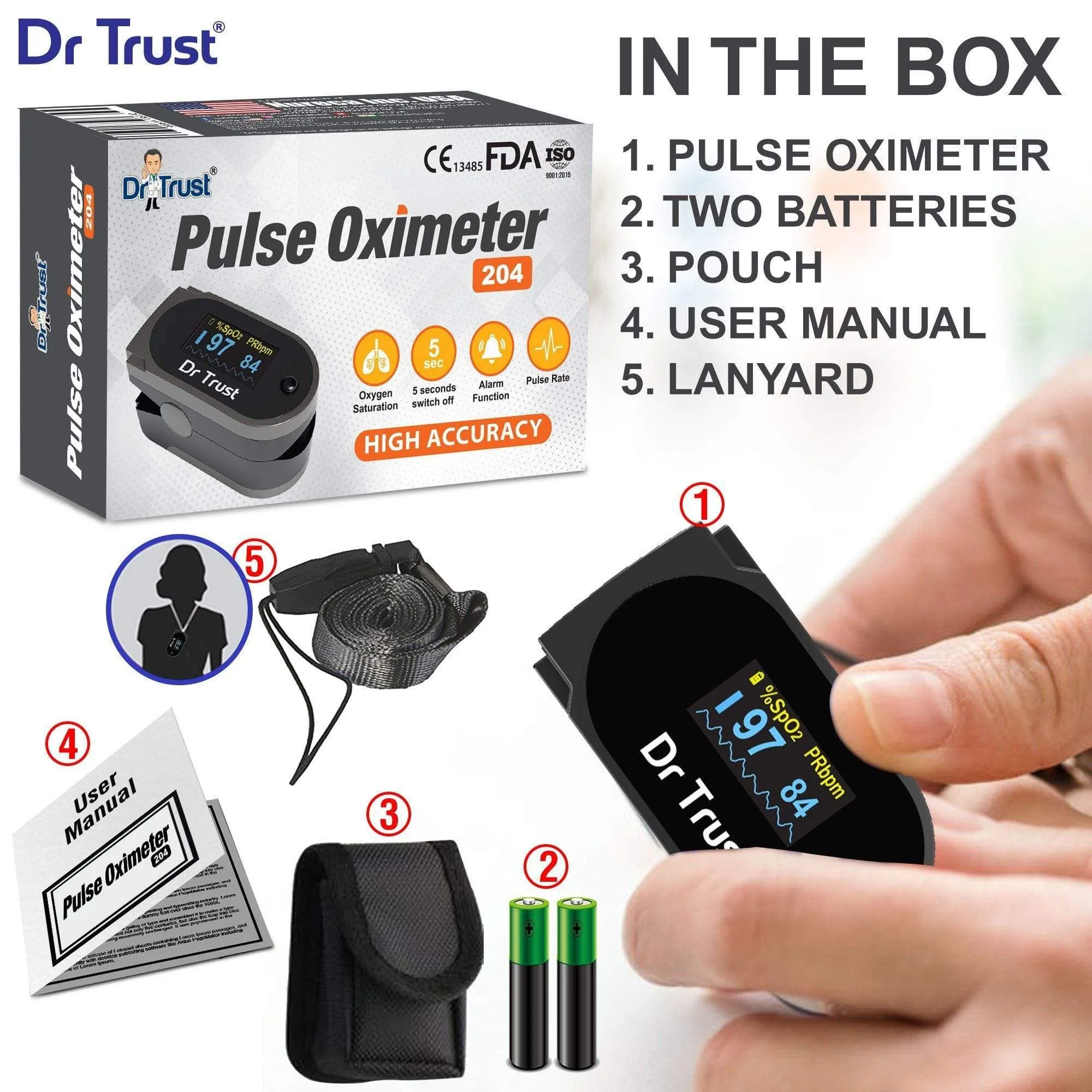 Dr Trust USA Pulse Oximeter Pulse Rate Monitor 204