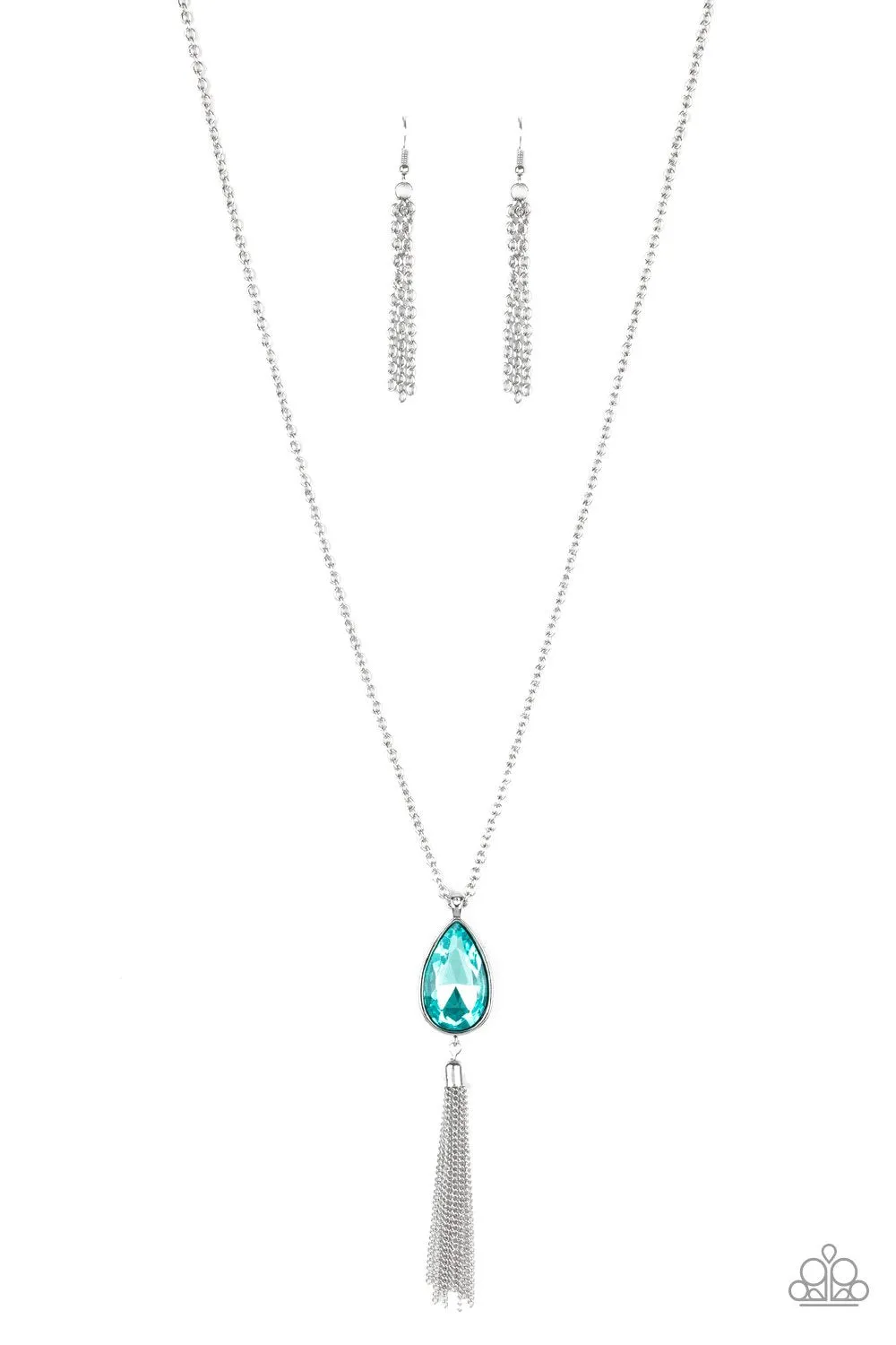 Elite Shine Blue Gem and Silver Tassel Necklace - Paparazzi Accessories