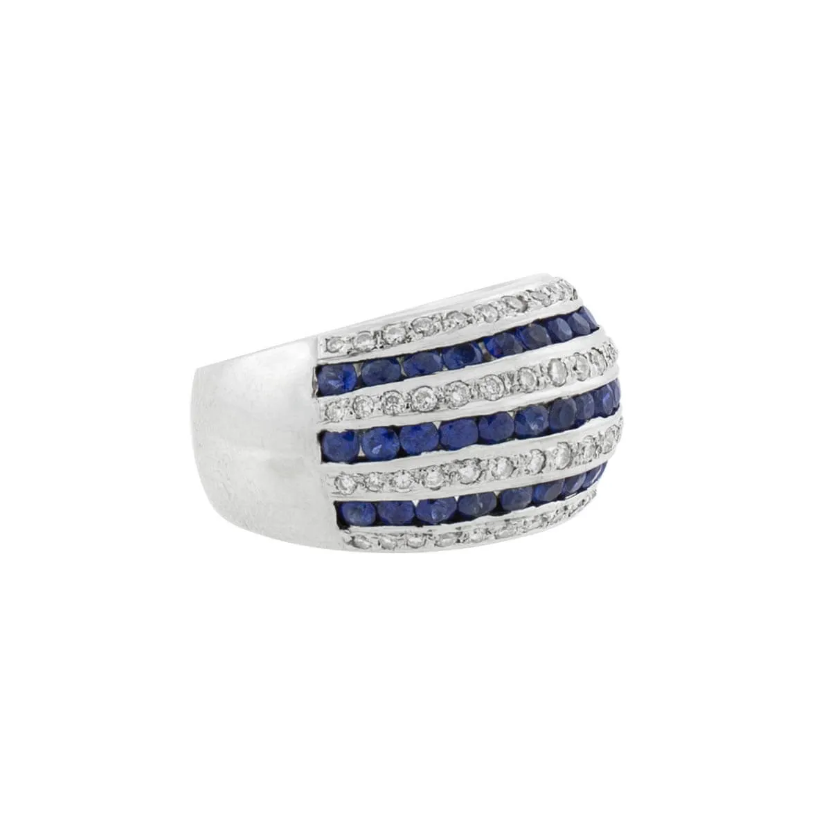 Estate 18kt Diamond   Sapphire Striped Dome Ring