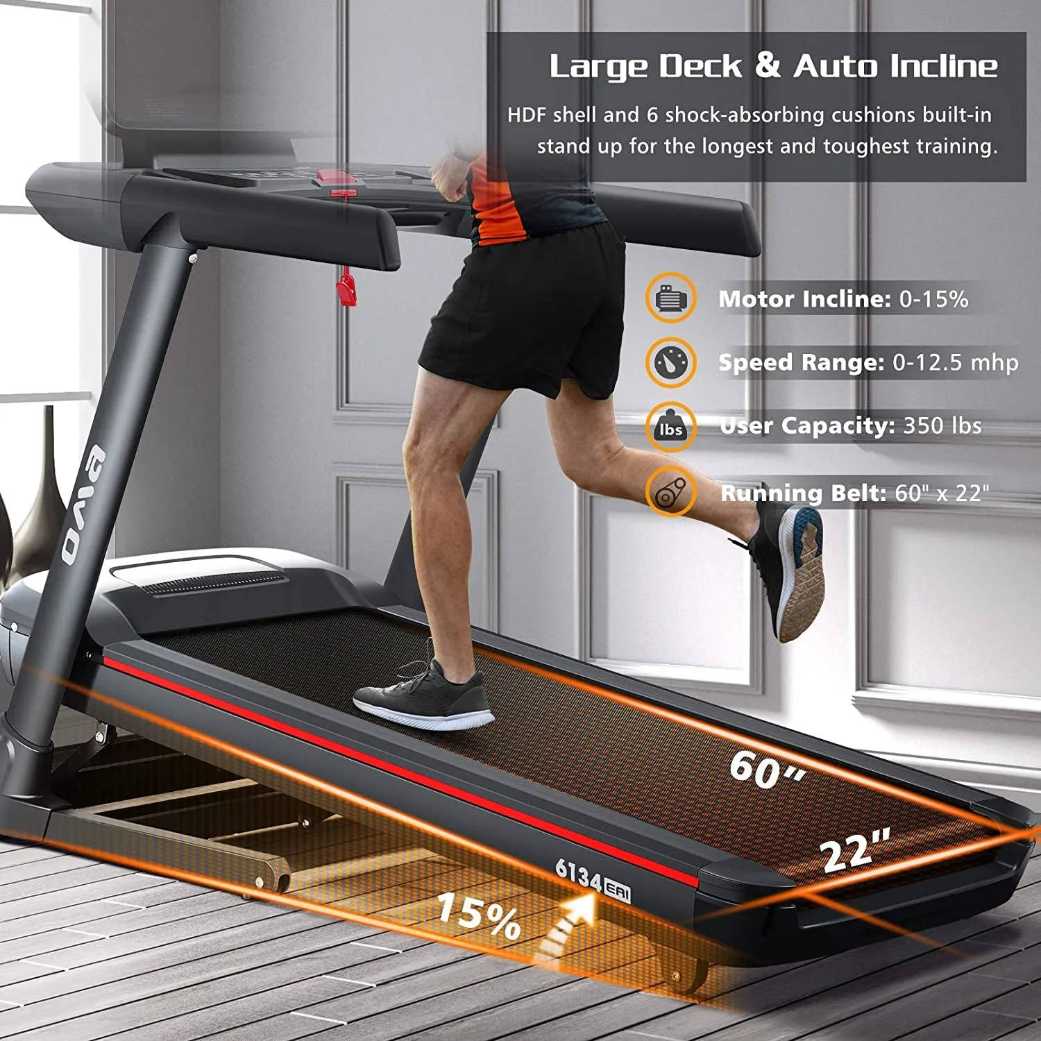 Folding Treadmill with 15% Auto Incline - Running and Walking Programs for Golfers