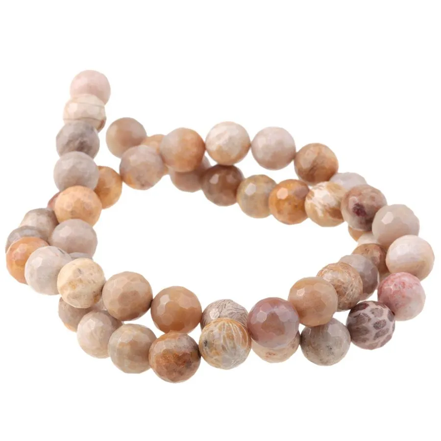 Fossil Coral 8mm Faceted Round - 15-16 Inch