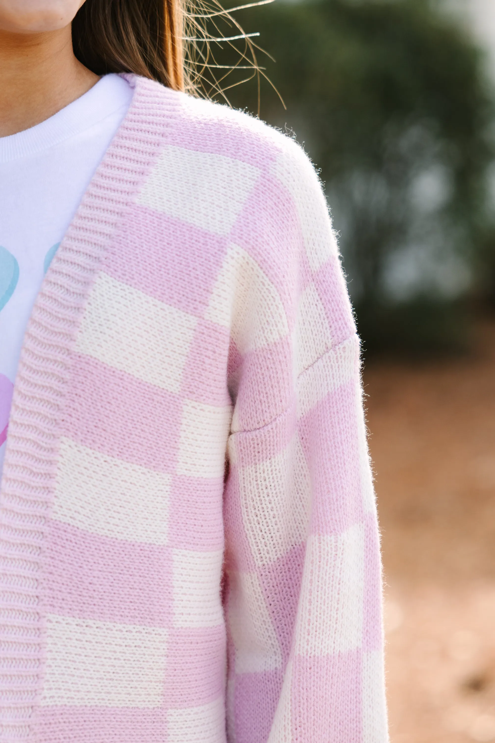 Girls: That's Life Lavender Purple Checkered Cardigan