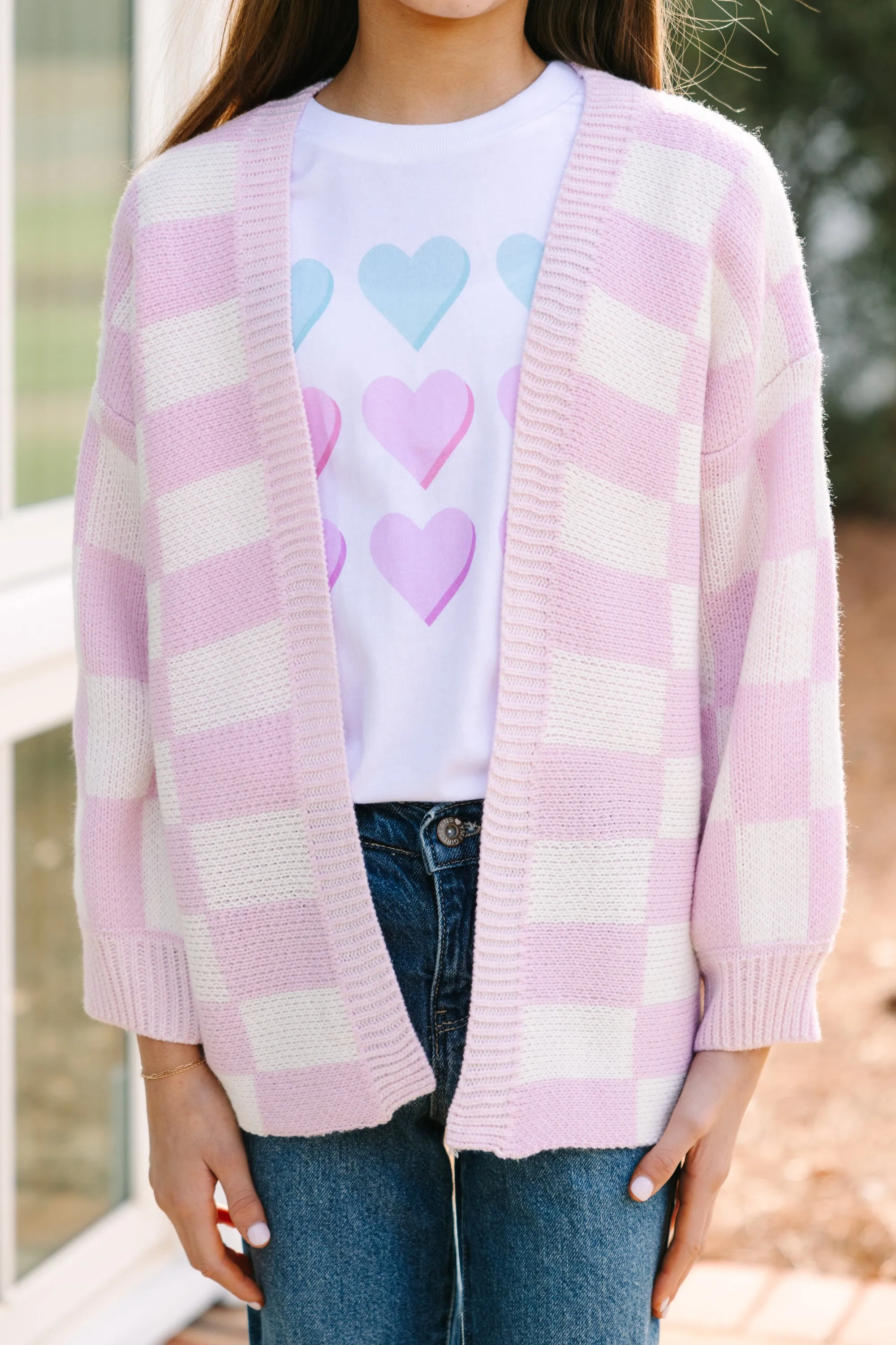 Girls: That's Life Lavender Purple Checkered Cardigan