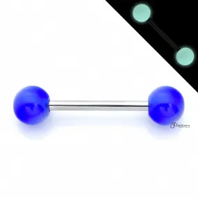 Glow In The Dark Ball Tongue Barbell - Blue