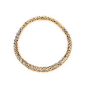 Gold and Diamond Basket Weave Collar Necklace