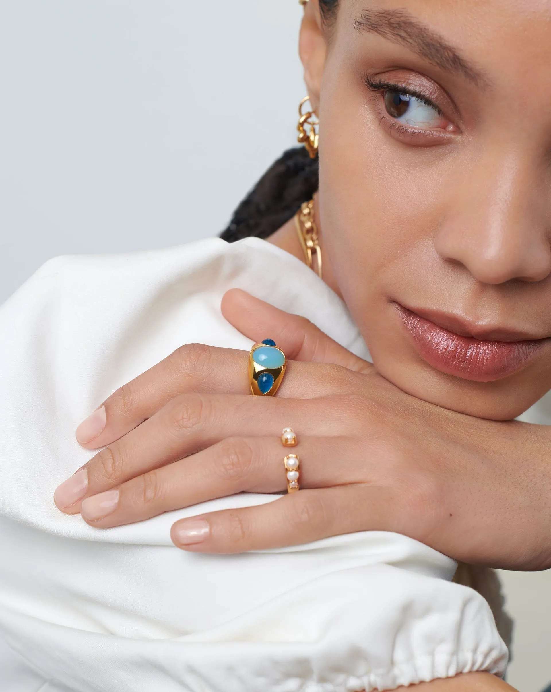 Good Vibes Triple Gemstone Dome Ring | 18ct Gold Plated/Blue Quartz & Aqua Chalcedony