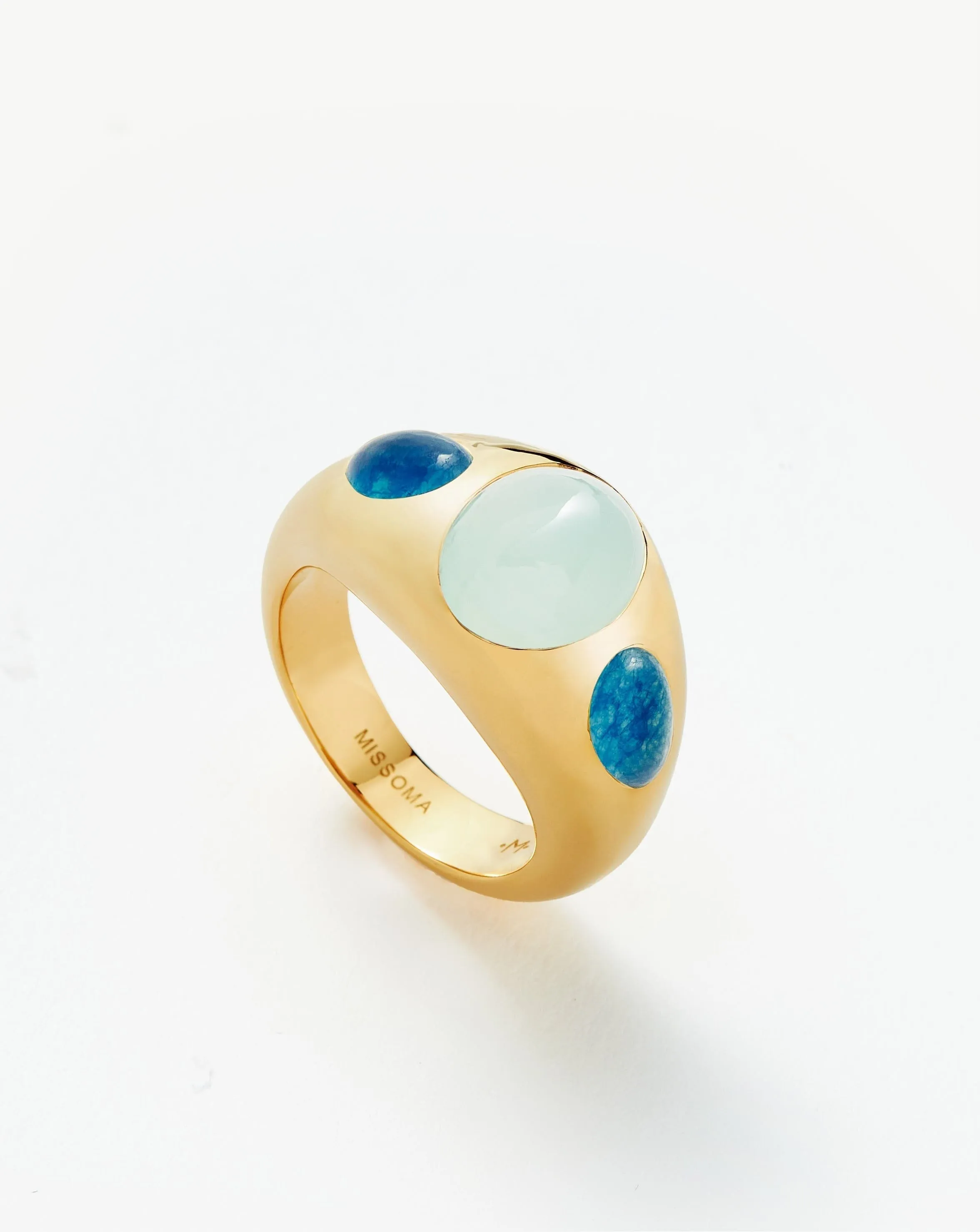 Good Vibes Triple Gemstone Dome Ring | 18ct Gold Plated/Blue Quartz & Aqua Chalcedony