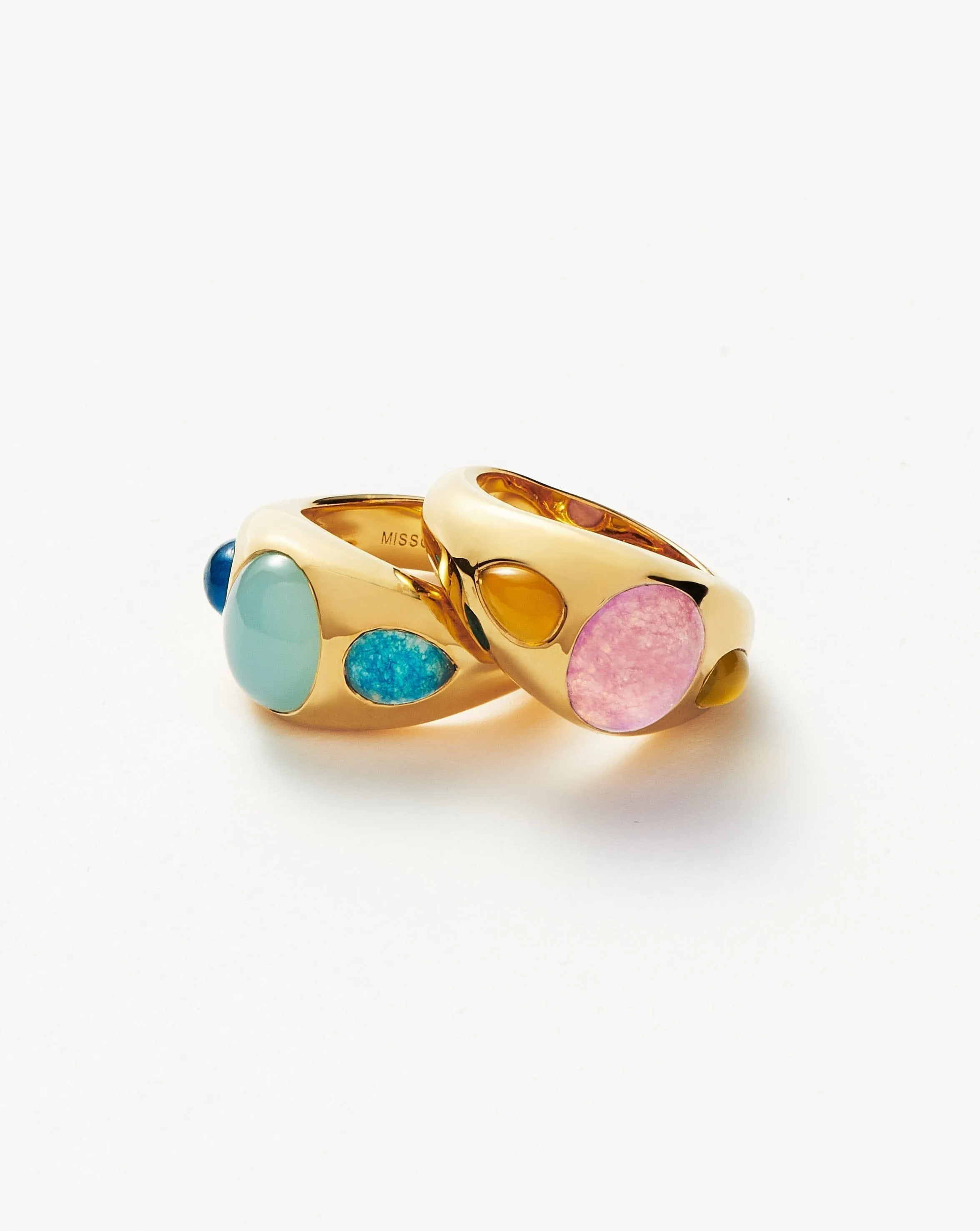 Good Vibes Triple Gemstone Dome Ring | 18ct Gold Plated/Blue Quartz & Aqua Chalcedony