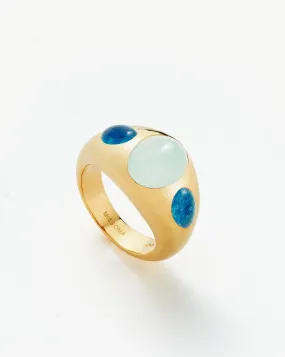 Good Vibes Triple Gemstone Dome Ring | 18ct Gold Plated/Blue Quartz & Aqua Chalcedony