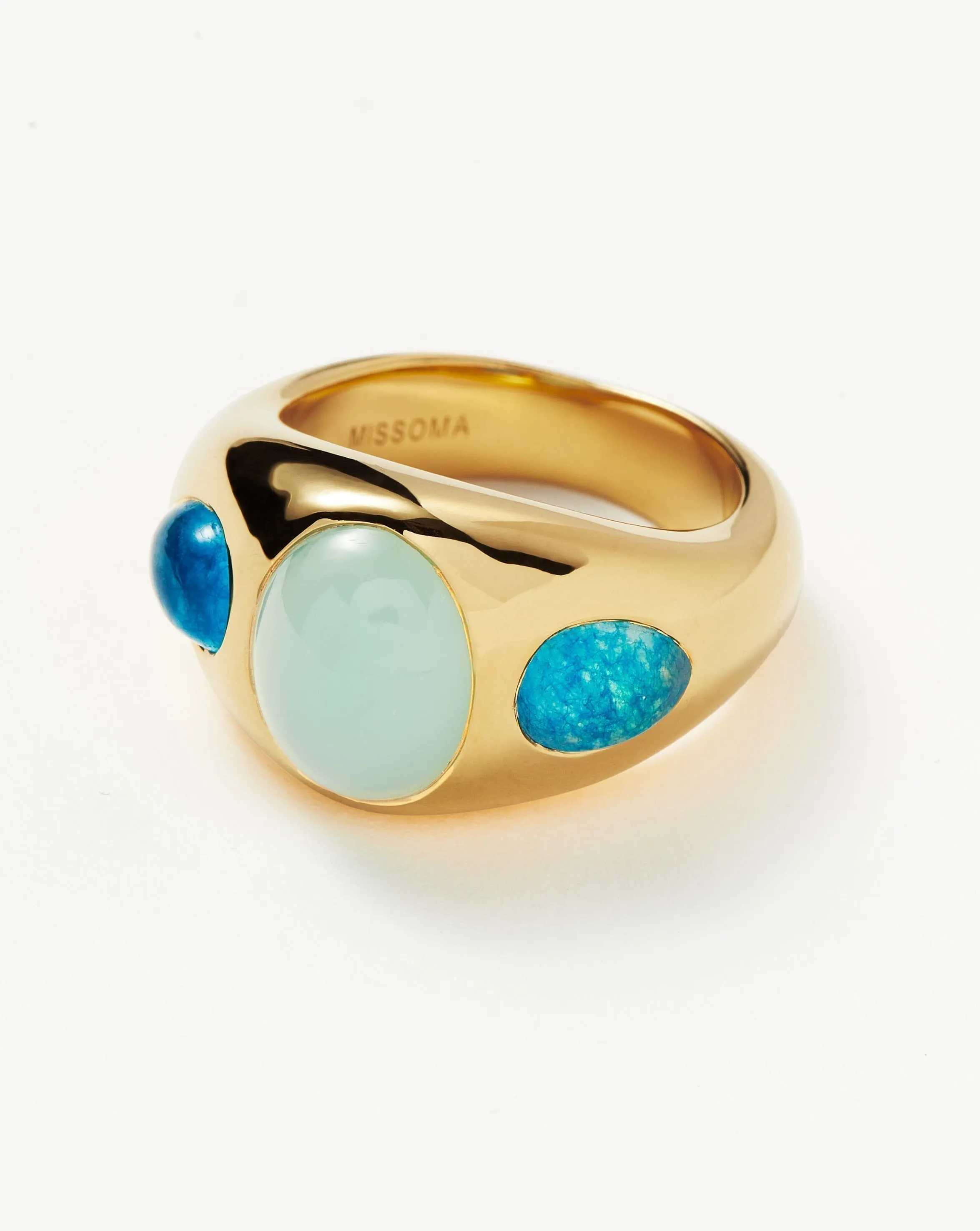 Good Vibes Triple Gemstone Dome Ring | 18ct Gold Plated/Blue Quartz & Aqua Chalcedony