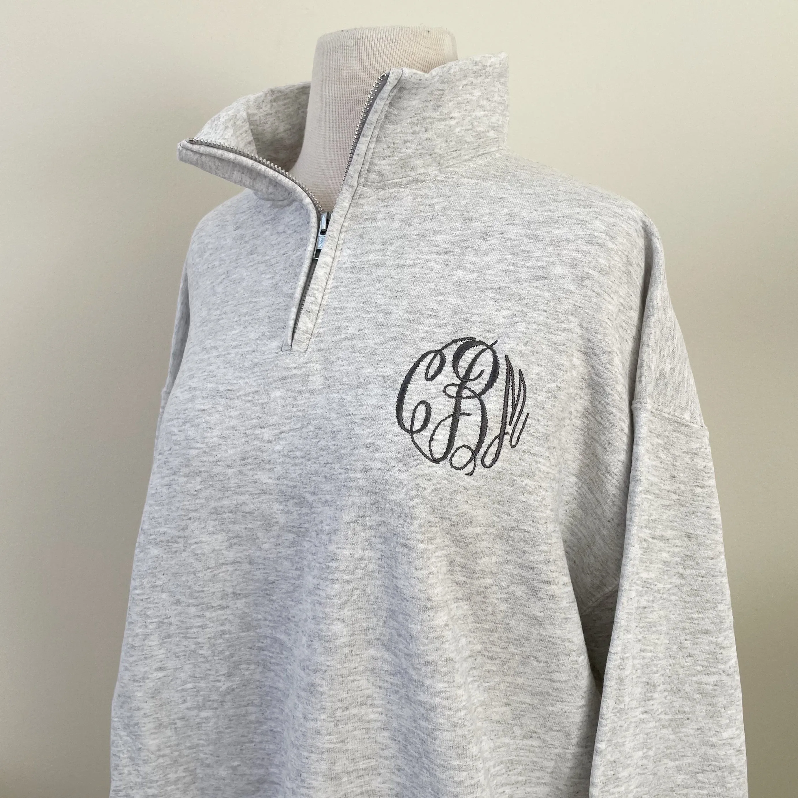 Grey Monogram Quarter Zip Sweatshirt