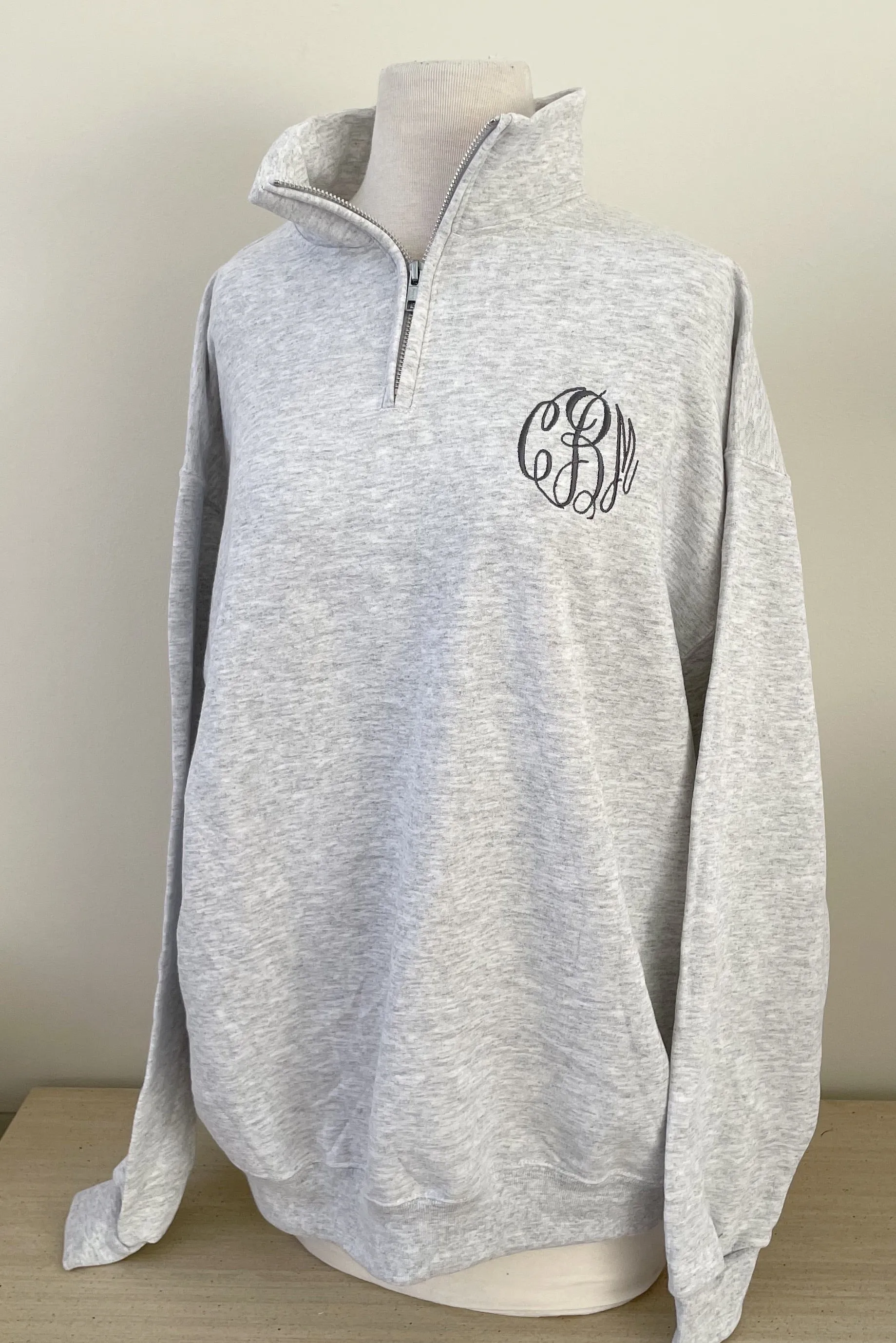 Grey Monogram Quarter Zip Sweatshirt